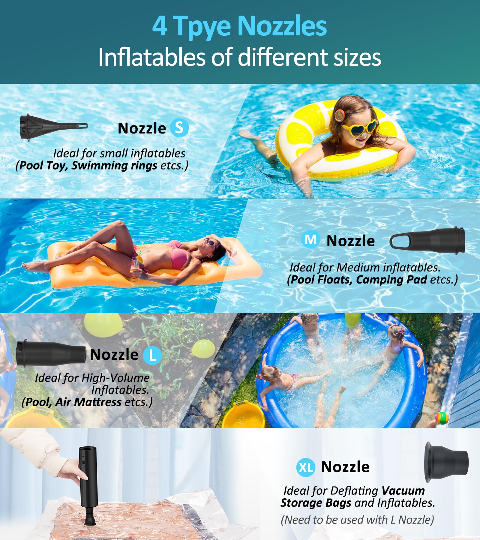 BEAUTYOVO Rechargeable Cordless Electric Air Pump - Portable Inflator for Air Mattress, Pool Floats, Yoga Ball & Inflatables | Fast Inflation | Battery Powered | Perfect for Camping, Travel & Home Use