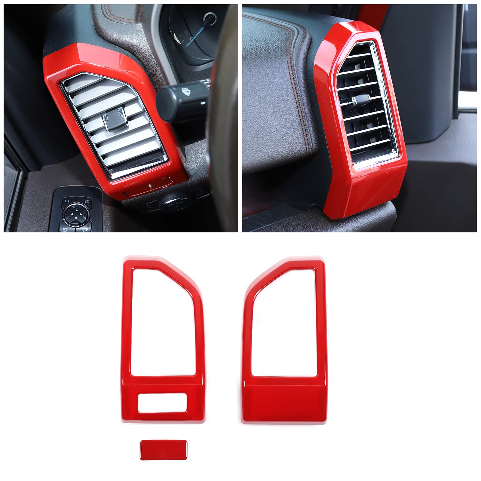 JeCar 11PCS Red Interior Trim Kit for Ford F150 2015-2020 - Steering Wheel, Dashboard & AC Vent Covers - Premium Car Accessories for Customization & Protection