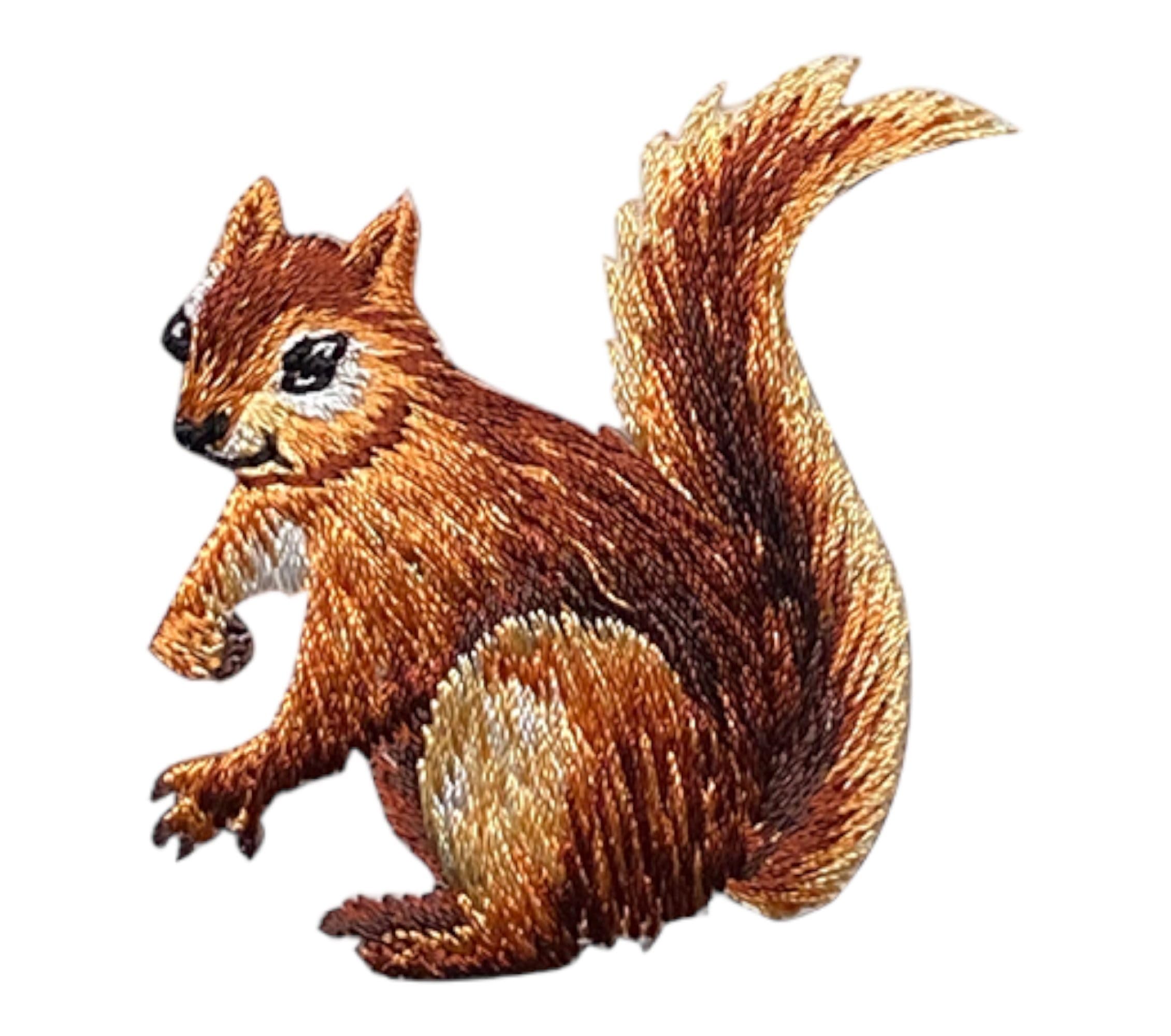 Realistic Left-Facing Squirrel Embroidered Iron-On Patch for Jackets, Backpacks & DIY Crafts - Animal Themed Sewing Accessory