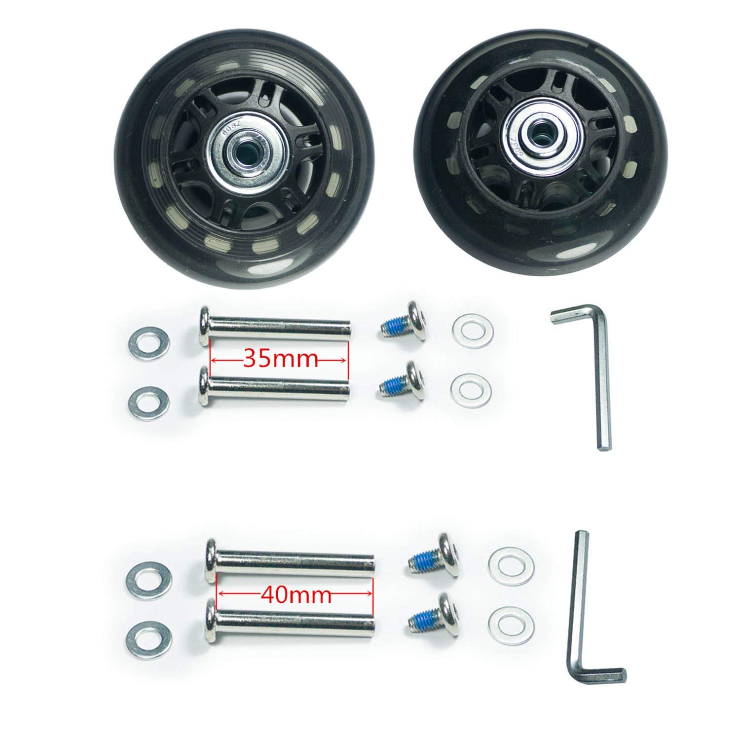 Durable Silent Luggage Wheels Replacement - ABEC 608zz Bearings for Suitcases, Inline Skates & Outdoor Equipment (2-Pack) - Perfect for Travel, Commuting & Sports Gear Repair