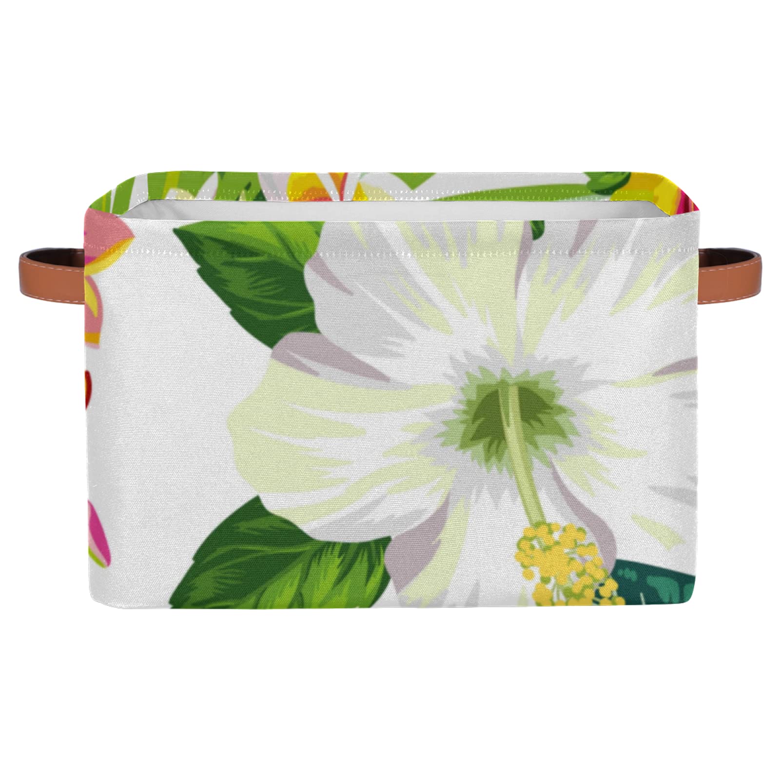 Floral Collapsible Storage Bins with Handles - Large Capacity Laundry Basket for Home, Closet, Office & Playroom | Perfect for Organizing Toys, Clothes & Home Decor (Flower Leaves Bird Butterfly Design)