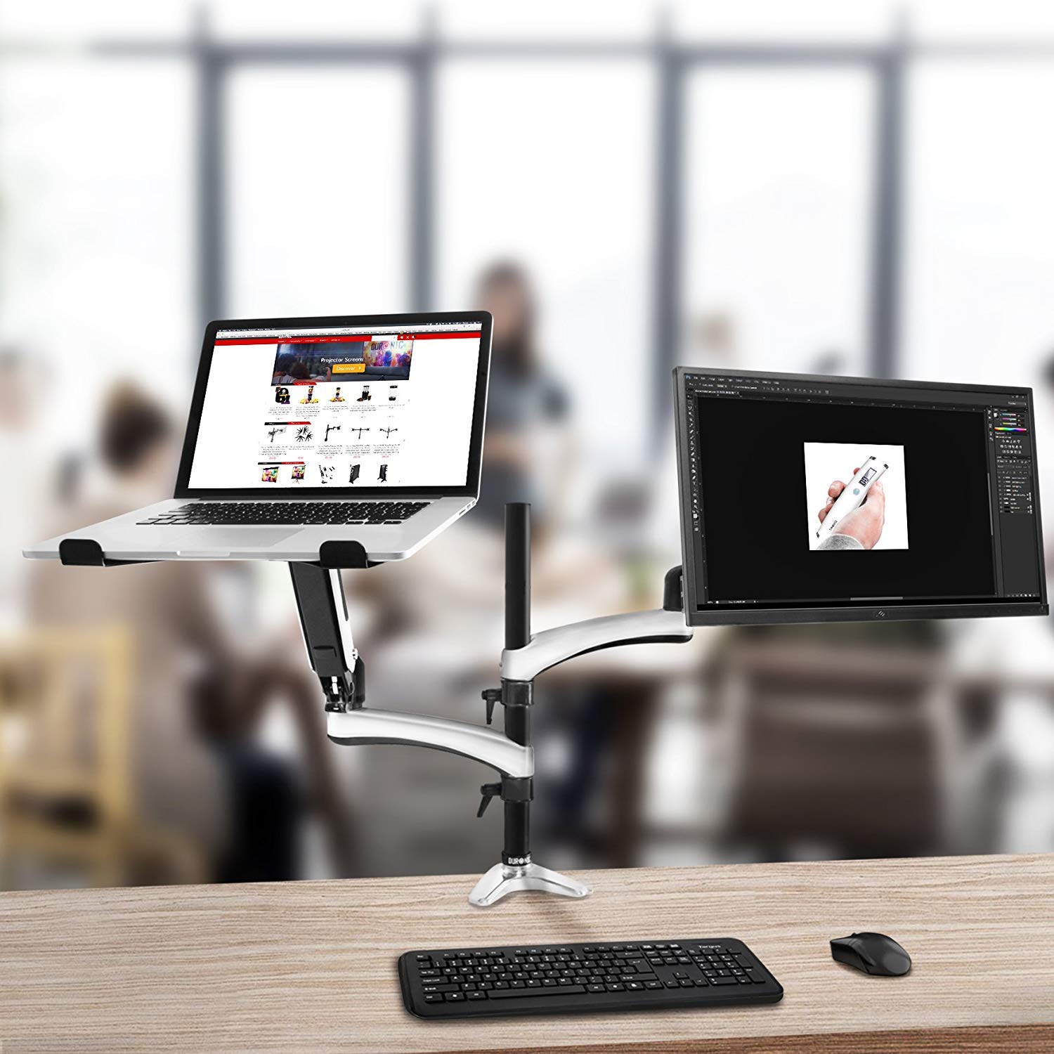 Duronic DM65L1X1 Dual Gas Spring Monitor Mount for 15-27 Inch Screens | Adjustable VESA 75/100 Bracket | Tilt, Swivel & Rotate | Ergonomic Dual Arm Desk Stand for Home & Office Workstations | Perfect for Multi-Monitor Setup & Space Saving