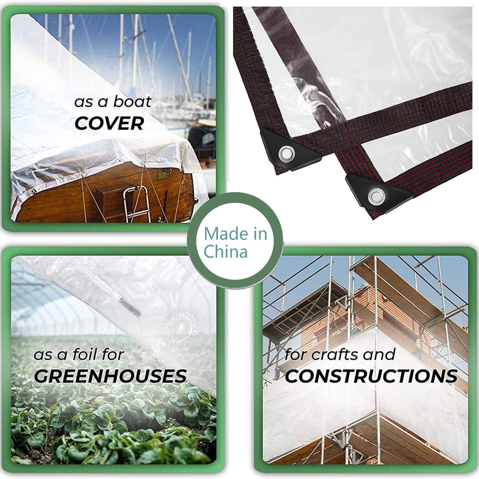 Clear Heavy Duty Waterproof Tarp 13x20ft - 5 Mil Thick Transparent Poly Tarpaulin with Grommets for Greenhouse, Plastic Mulch, Camping Cover & Outdoor Protection