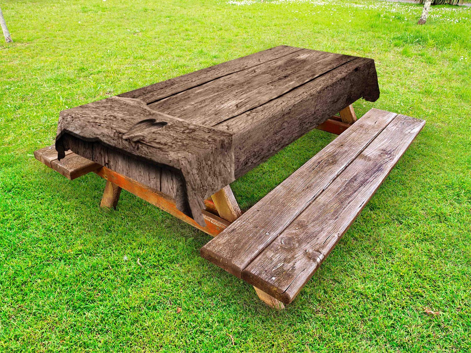 Ambesonne Prehistoric Country Outdoor Tablecloth - Romantic Heart Print on Rustic Wooden Slats, Washable Picnic Table Cover 58x104 Inches in Umber - Perfect for Outdoor Dining, BBQs, Picnics & Farmhouse Decor
