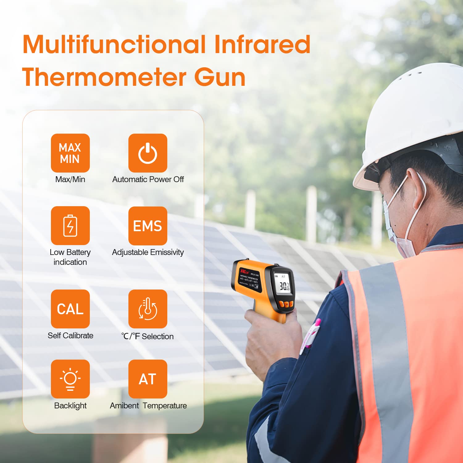 Non-Contact Infrared Thermometer Gun -58°F to 788°F (-50°C to 420°C) with Laser Pointer & Adjustable Emissivity - Digital Temperature Gun for Cooking, BBQ, Pizza Oven, Grill, Engine, HVAC - Perfect for Home, Kitchen, Automotive and Industrial Use