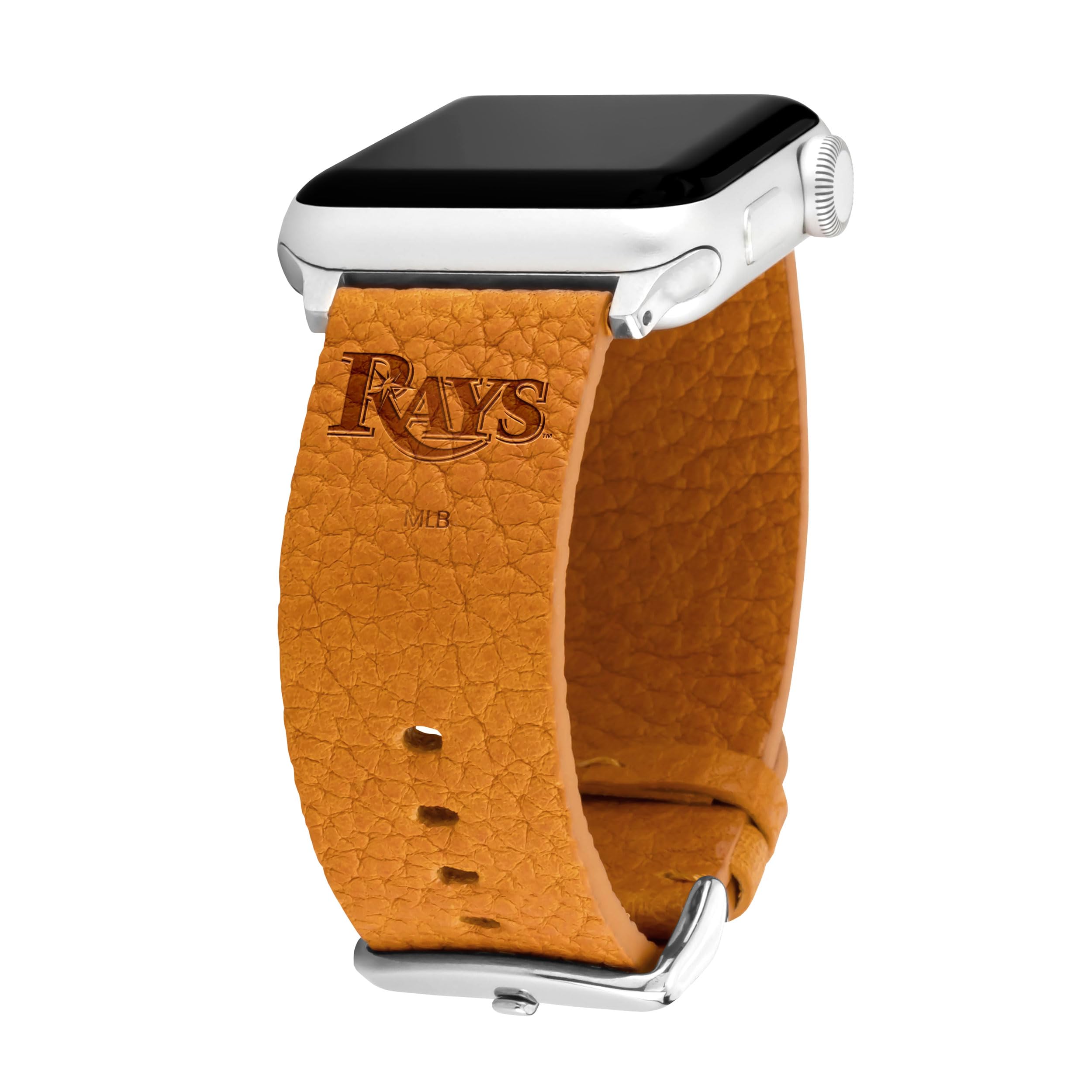 Game Time Tampa Bay Rays Leather Band for Apple Watch 38/40/41mm - Cocoa Tan Long Strap - Perfect for Sports, Casual Wear & Everyday Use