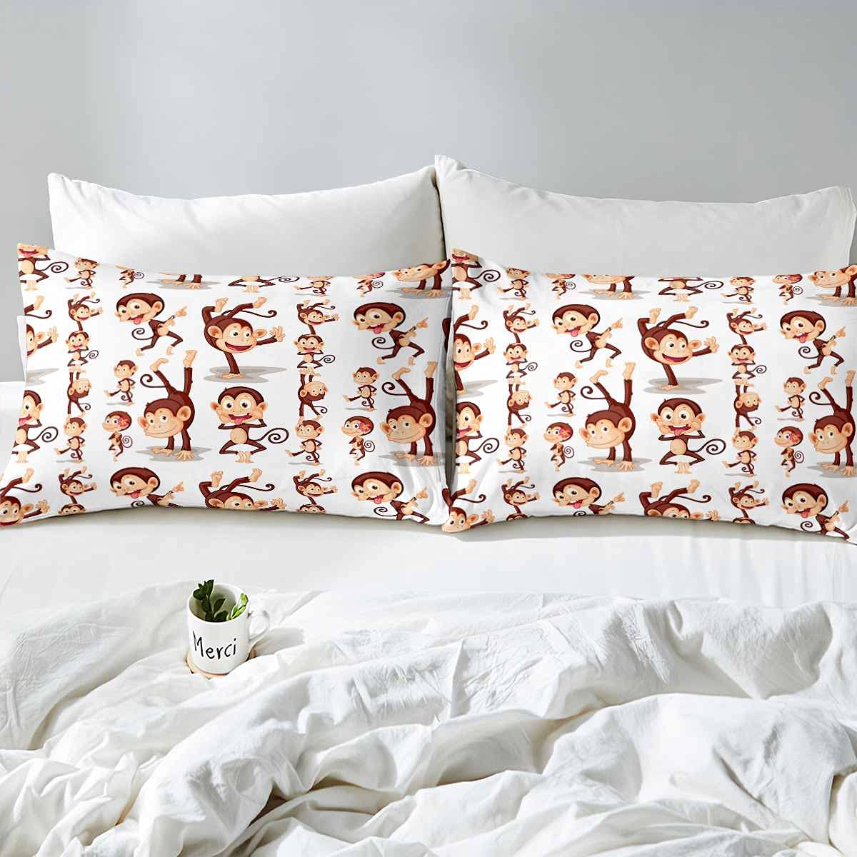 Cute Monkey Comforter Set for Kids - Cartoon Animal Bedding with 2 Pillowcases, Full Size - Perfect for Boys & Girls Bedroom Decor, Birthday Gifts, and Nursery Themes