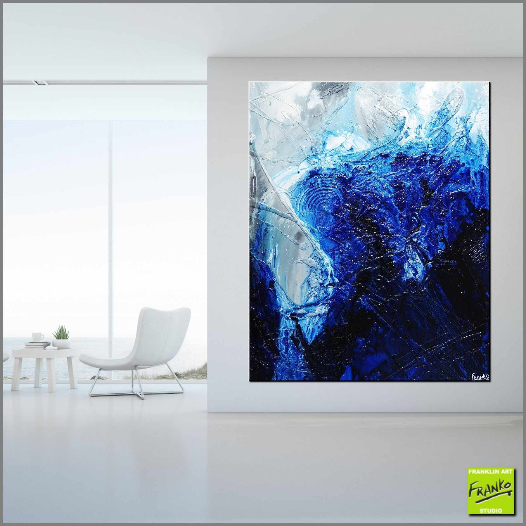 Blue Beat 120cm x 150cm Blue White Textured Abstract Canvas Wall Art - Modern Home Decor for Living Room, Bedroom & Office