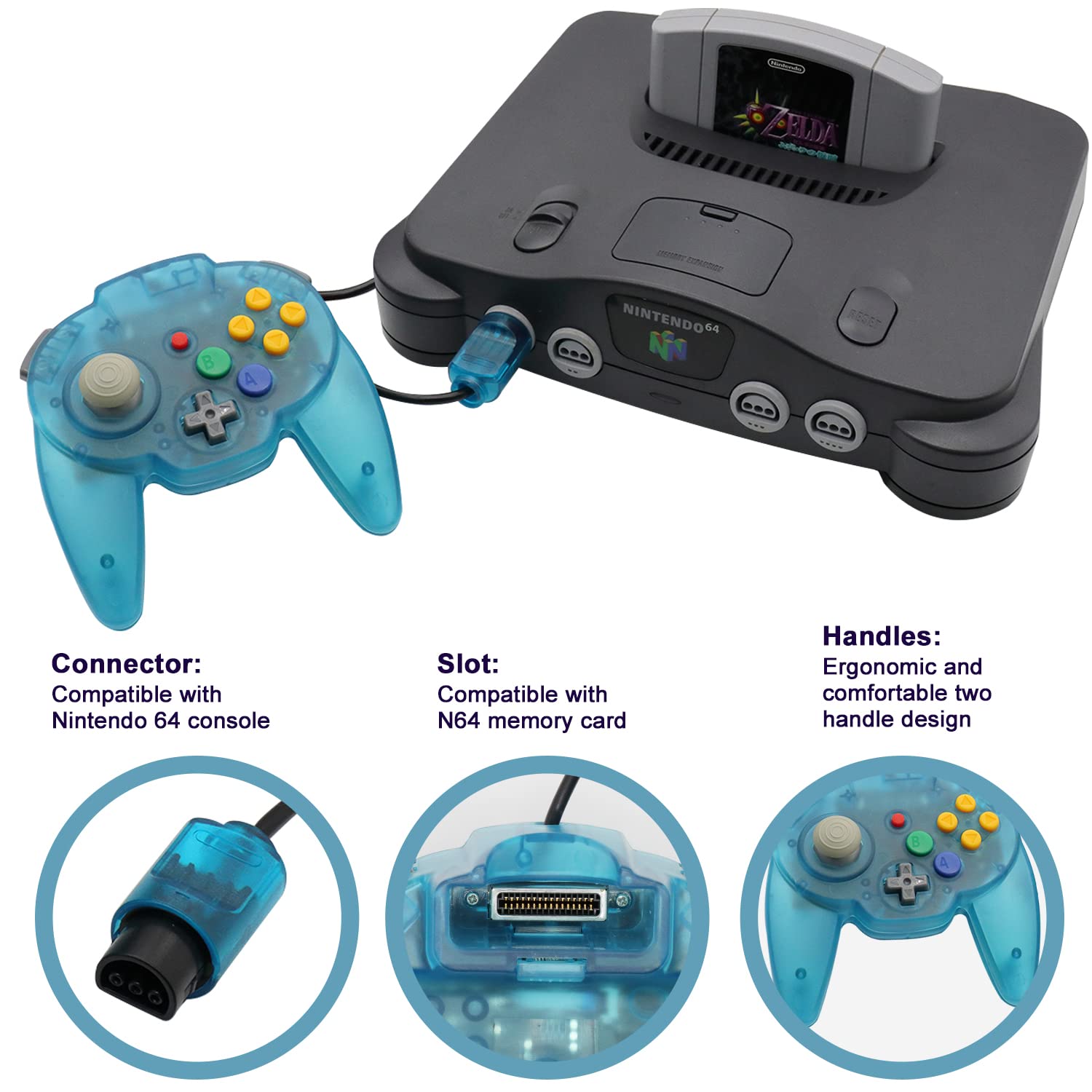 Intec Gaming Warrior 64 Wired Controller for Nintendo 64 N64 Console - Blue | Compatible with Original N64 System | Perfect for Retro Gaming & Multiplayer Sessions