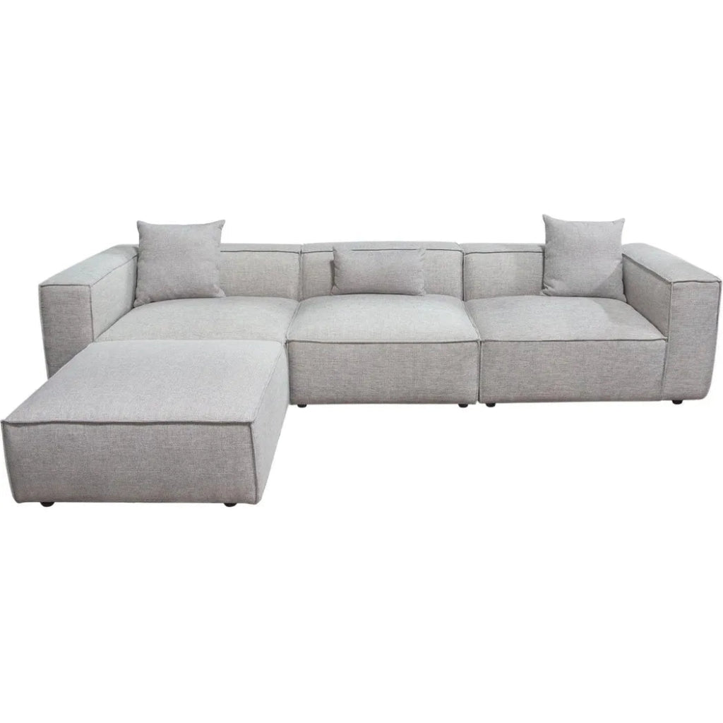 4-Piece Beige Low Back Sectional Sofa Set with Ottoman - Modern Living Room Furniture for Small Spaces & Cozy Home Decor