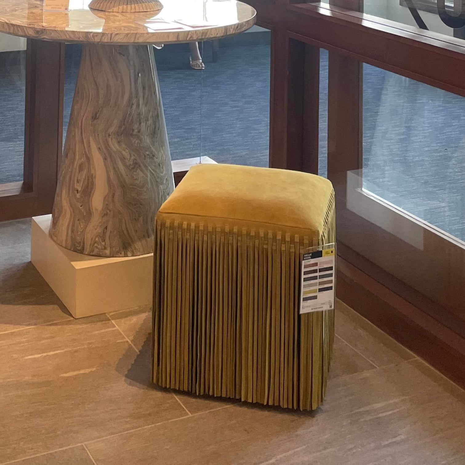 Hallie Mustard Suede Fringe Stool - Mid-Century Modern Accent Chair for Living Room, Bedroom & Boho Home Decor
