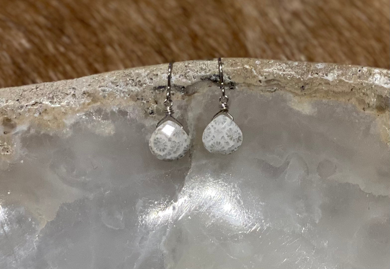 Fossilized Coral Earrings - Handmade Natural Stone Jewelry for Women | Boho Beach Style, Gift for Her, Wedding & Party Accessories