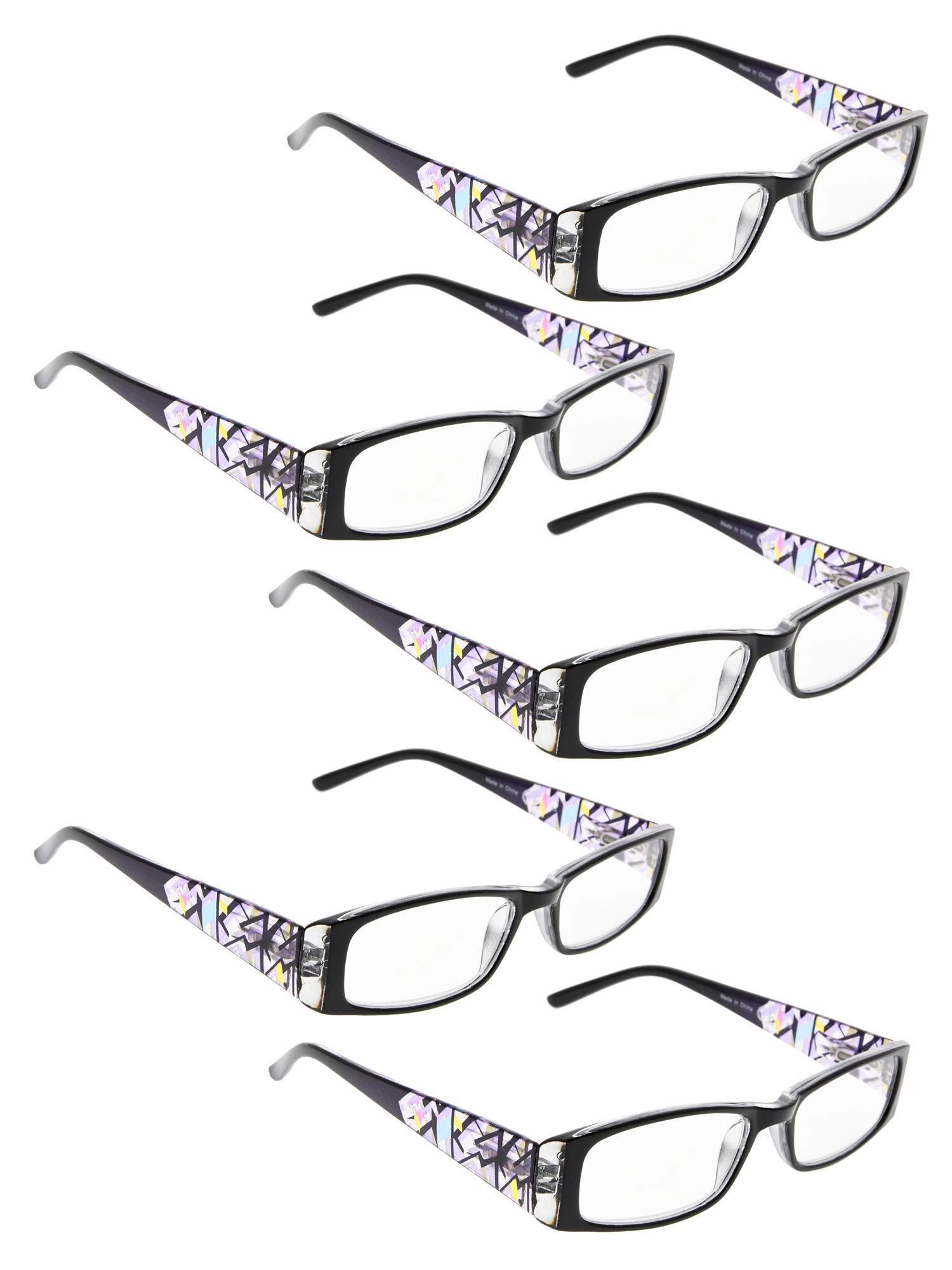 5 Pack Fashion Reading Glasses for Women - Trendy Colorful Readers +1.0 to +3.5 Strength | Perfect for Reading, Crafts, and Computer Work