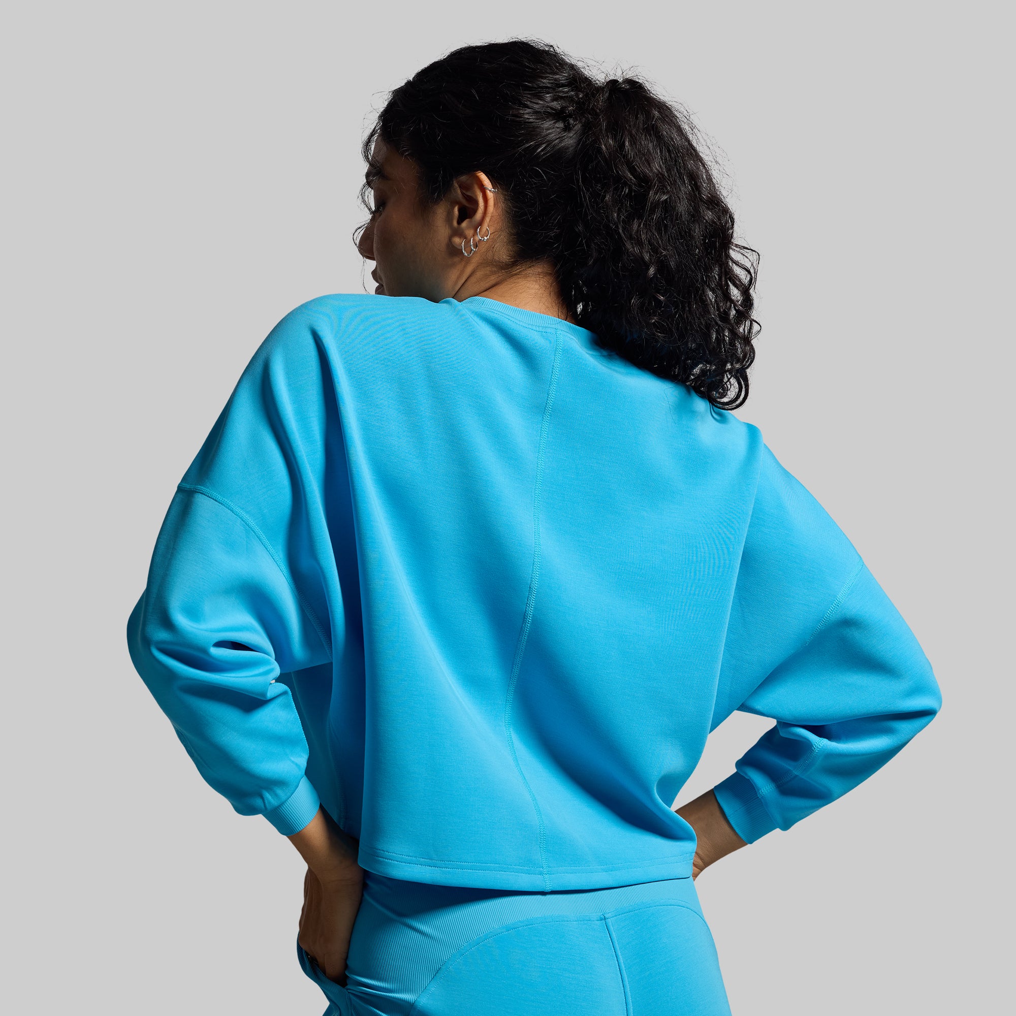 Lounge Lux Cropped Pullover Sweater - Soft Casual Oversized Women's Top (Aquarius Blue) | Perfect for Yoga, Coffee Dates & Weekend Relaxation