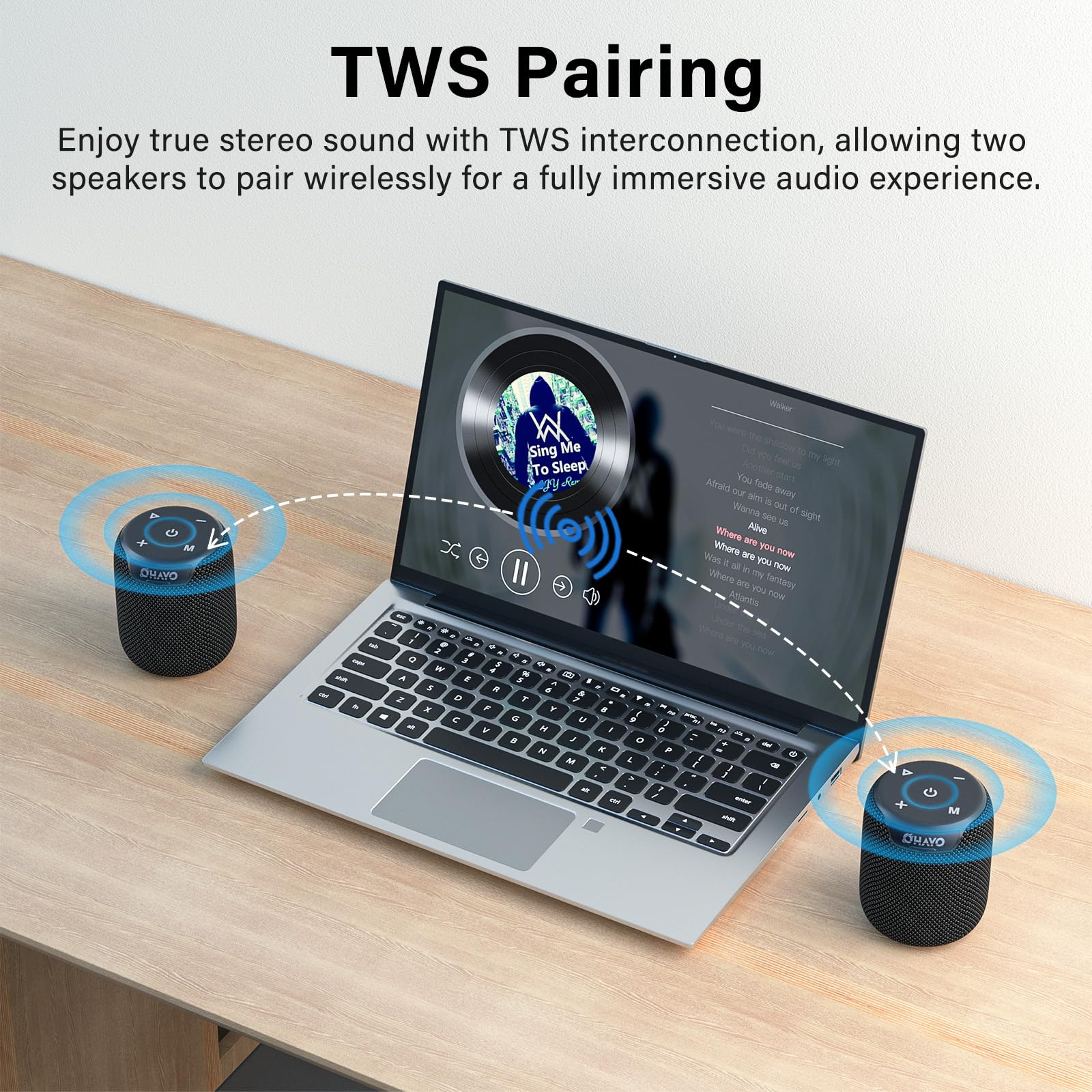 OHAYO Portable Bluetooth Speaker IPX7 Waterproof - 15W Loud Stereo Sound Wireless V5.3 with AUX/TF Card Input, TWS Pairing & Built-in Mic (Black) - Perfect for Outdoor, Pool Party, Beach & Travel