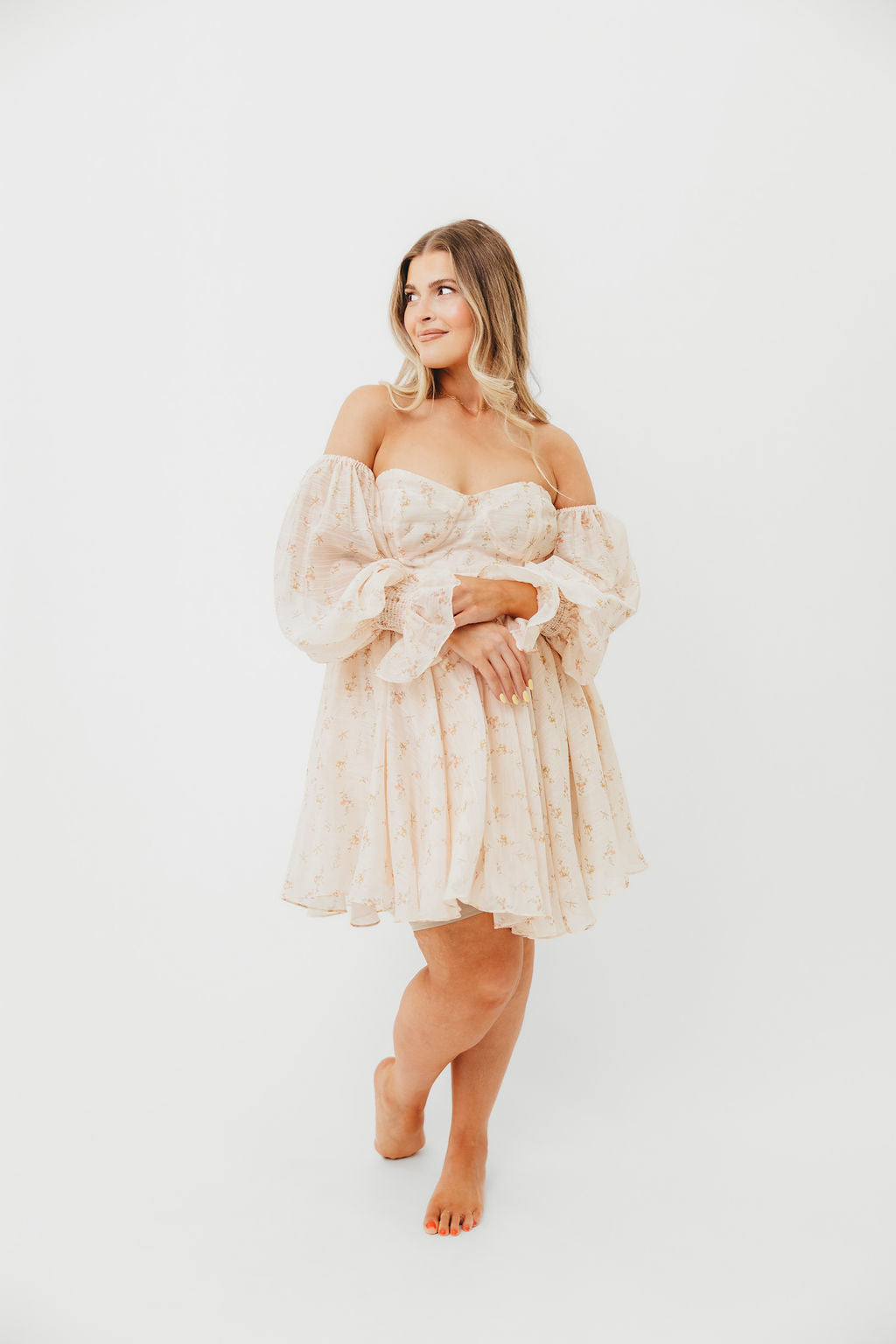 Kennedy Floral Mini Maternity Dress in Cream - Bump Friendly Summer Dress for Pregnancy, Baby Shower & Photoshoot