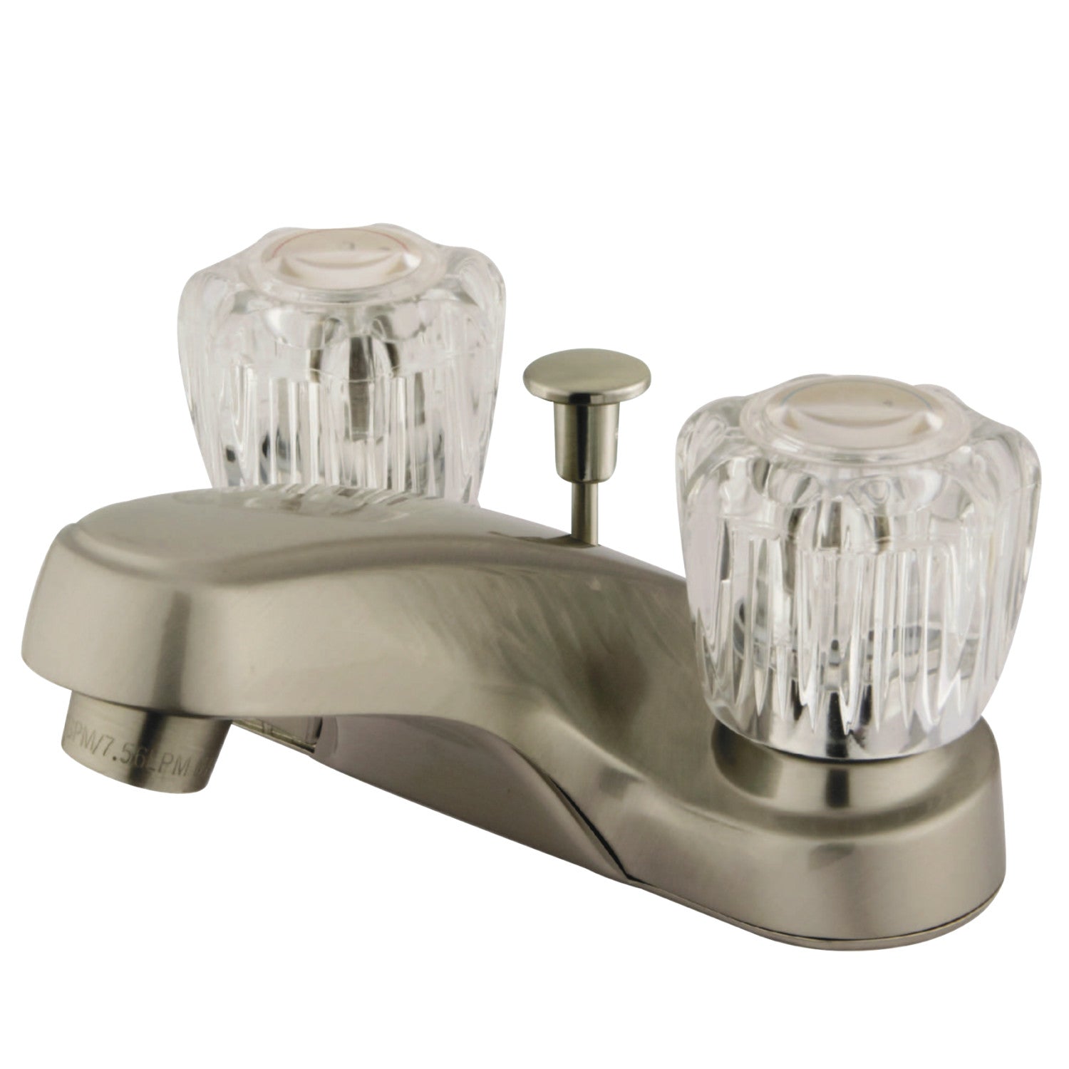 Americana GKB168 Brushed Nickel 4-Inch Centerset Bathroom Faucet - Double Handle Deck Mount with ABS Pop-Up Drain - Perfect for Bathroom Sink and Vanity Upgrades