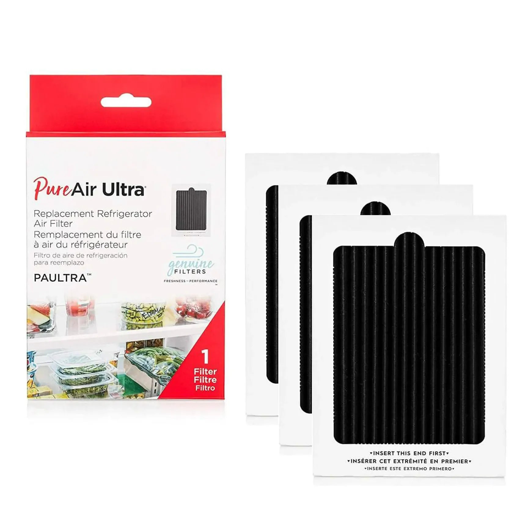 Frigidaire PureAir Ultra PAULTRA Replacement Refrigerator Air Filter 3-Pack - Compatible with Frigidaire Refrigerators - Improves Air Quality & Odor Elimination for Fresh Food Storage