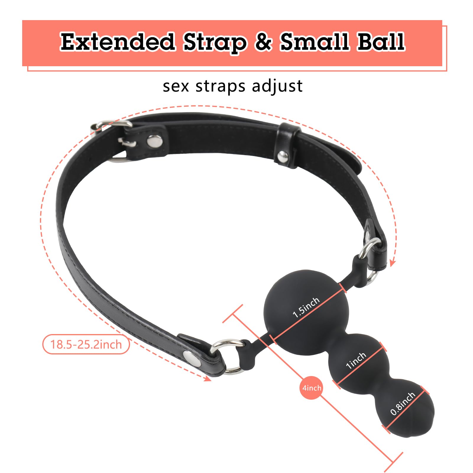 BDSM Ball Gag Sex Toy - Adjustable Leather Strap Silicone Mouth Gag with Beads for Bondage Play - Adult Kinky Toys for Couples, Men & Women - Perfect for Role Play, BDSM Scenes & Spicing Up Your Sex Life