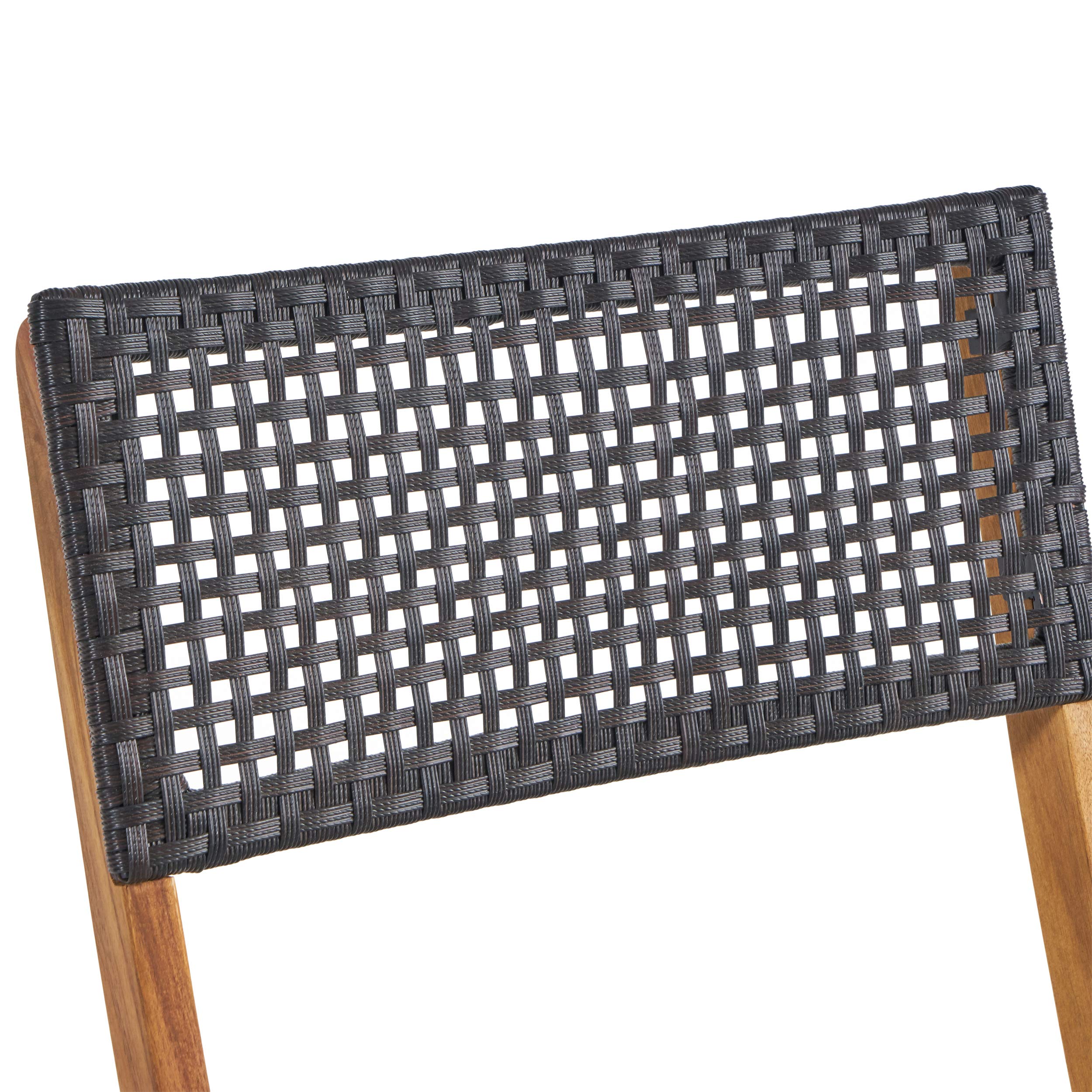 Premium Outdoor Acacia Wood Foldable Bistro Chairs with Woven Wicker Seating (Set of 2) - Teak Finish & Brown Wicker - Perfect for Patio, Garden, Balcony, and Poolside Relaxation