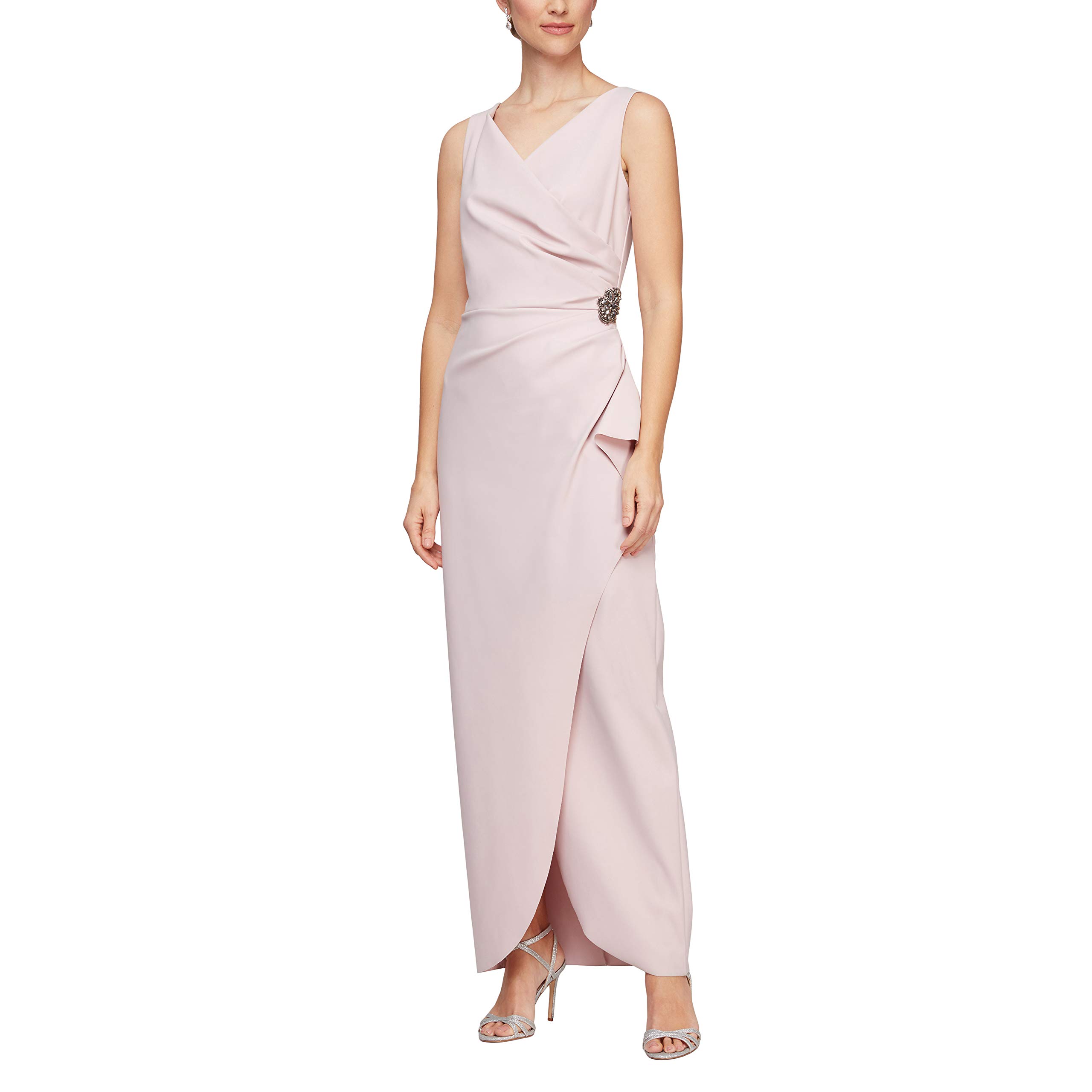 Alex Evenings Women's Formal Slimming Long Side Ruched Mother of The Bride Dress with Cascade Ruffle Skirt - Petite & Regular Sizes - Perfect for Weddings, Galas, and Special Occasions
