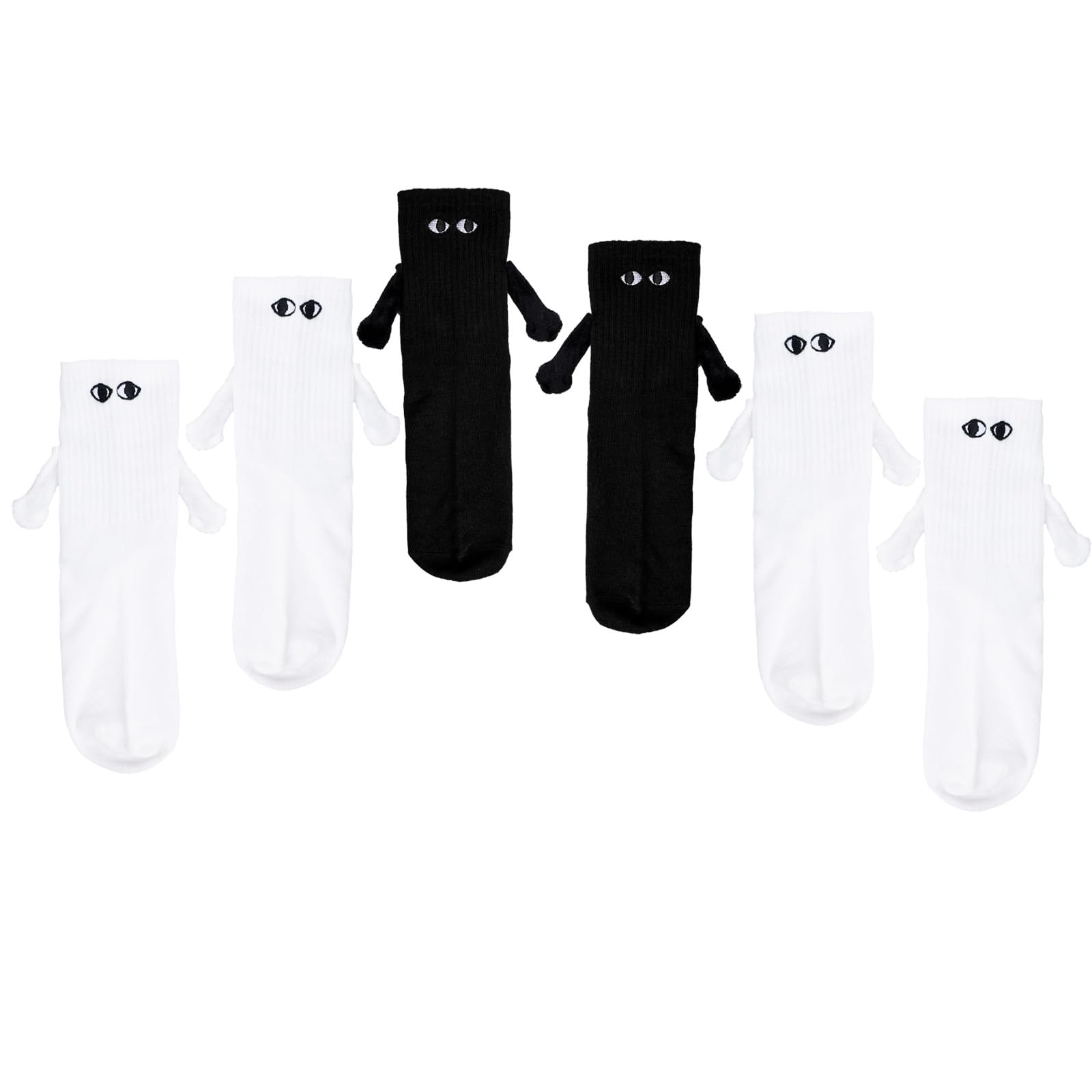 TOYMIS 3 Pairs Magnetic Couple Socks - Funny Hand Holding Friendship Socks for Women & Men, Matching Cute Couple Gift (White & Black) - Perfect for Valentine's Day, Anniversary & Romantic Date Nights