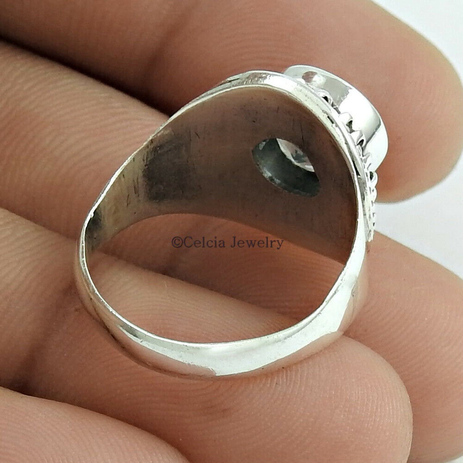 Natural Blue Topaz Gemstone Ring - Elegant Statement Promise & Proposal Ring | Bohemian Style Jewelry | November Birthstone Gift for Women | Perfect Anniversary, Holiday & Special Occasion Gift (Size 12) - Ideal for Engagements, Weddings, Birthdays & Romantic Surprises