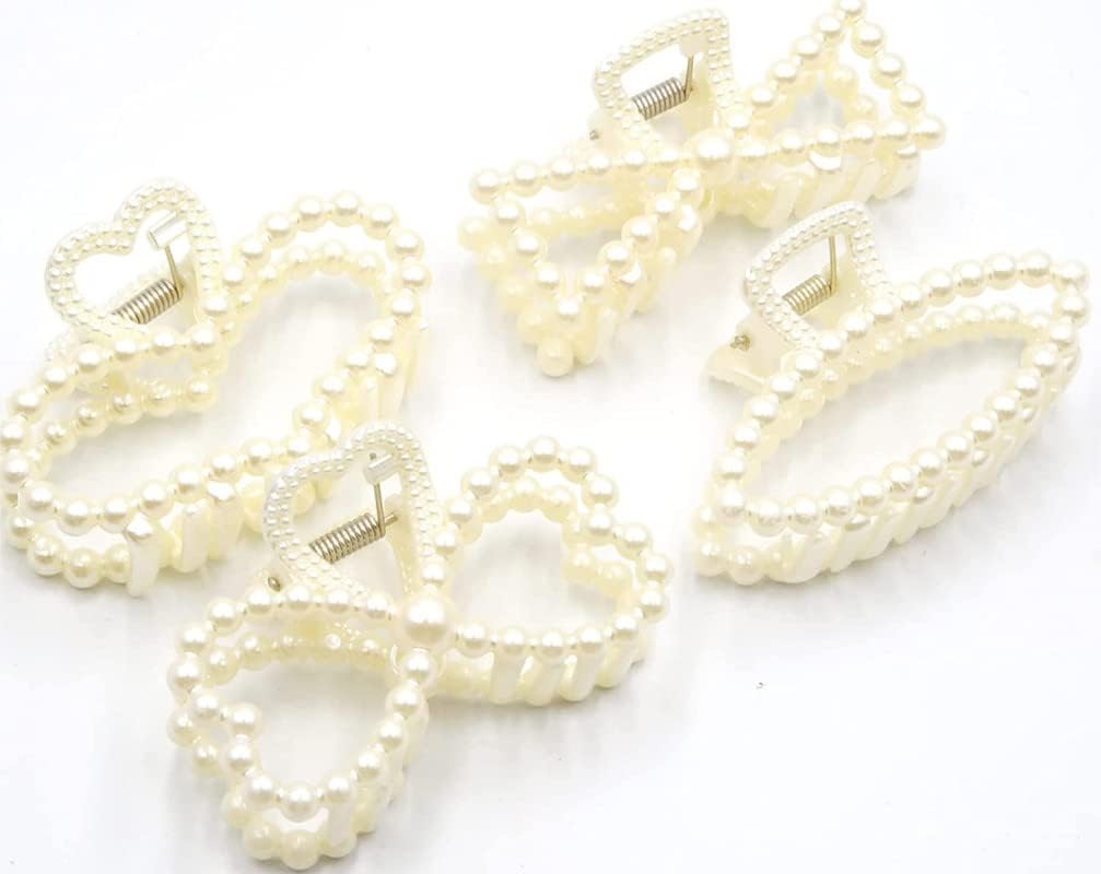 Truvic Pearl Hair Claw Clips for Women - 4 Pack White Barrettes for Thick & Long Hair - Stylish Hair Accessories for Women & Girls - Perfect for Updos, Ponytails & Everyday Hairstyles