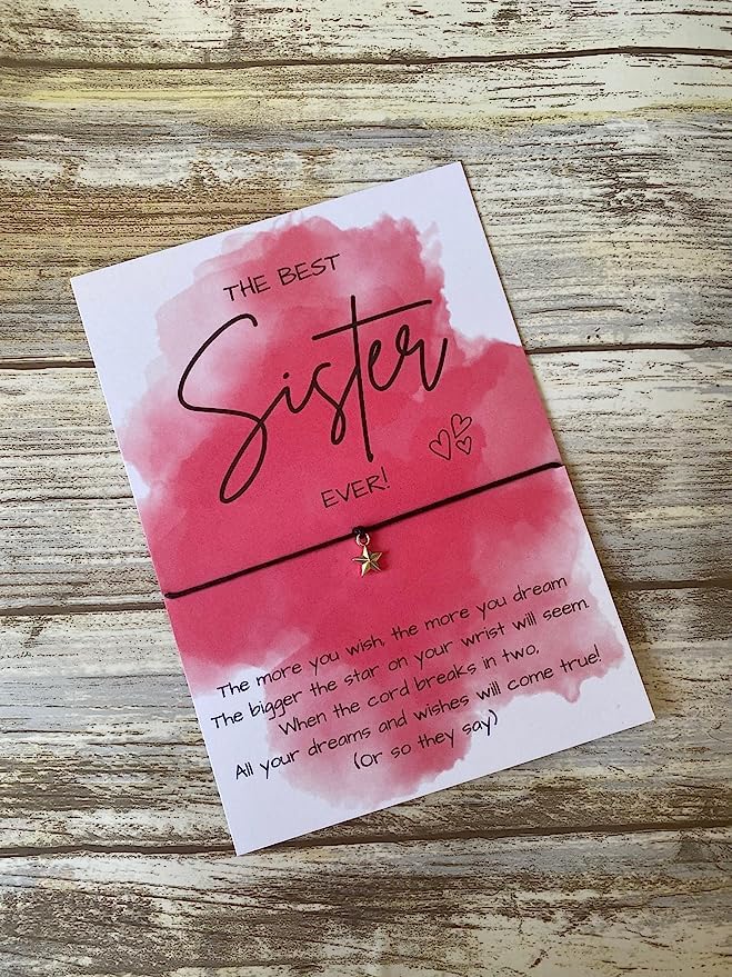 UNIQUEPGIFTS Sister Wish Bracelet - Big Sister Birthday & Christmas Gifts, Best Ever Sis & Best Friend Bracelet, Thank You Keepsake with Friendship Card - Perfect for Sisterhood Celebrations & Special Occasions