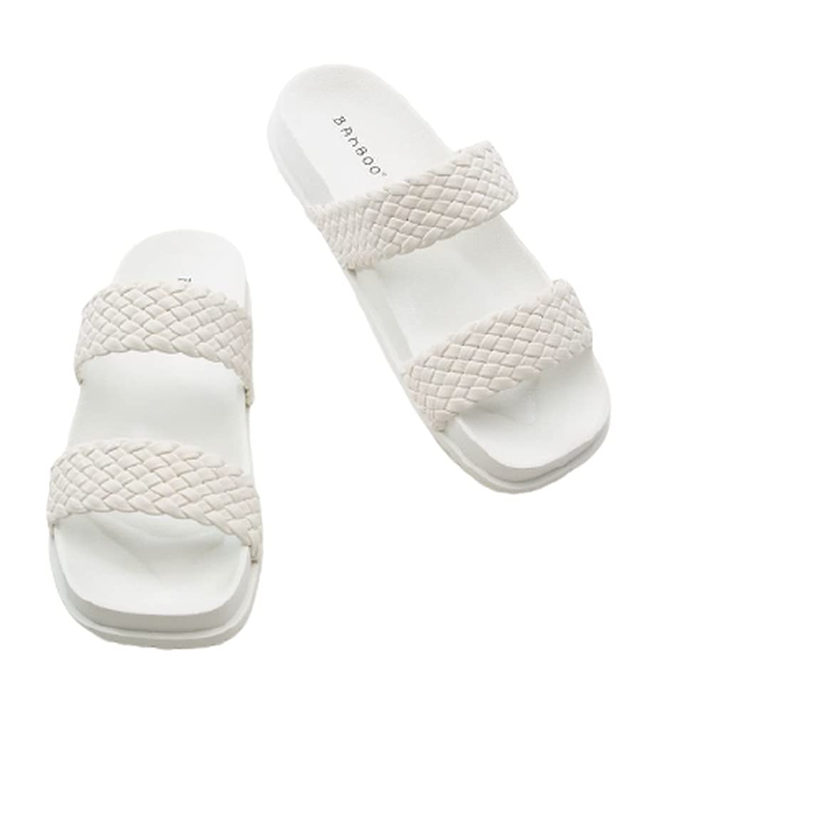 Women's Braided Bamboo Open Toe Flat Sandals - Slip-On Slide Sandals with Comfortable Straps for Beach, Vacation & Summer Outfits
