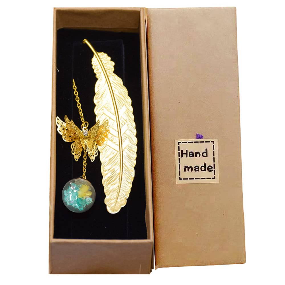 Konrisa Gold Feather Bookmark - Elegant 3D Butterfly Pendant Metal Bookmark for Book Lovers | Unique Reading Accessory Gift for Women, Men, Girls & Kids | Perfect for Book Clubs, Reading Nooks & Gift Giving