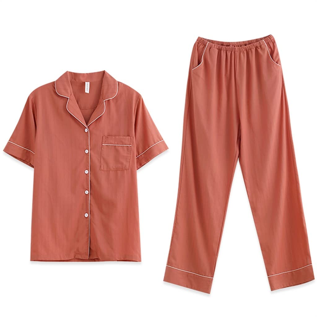 TJLSS Women's Woven Modal Pajama Set - Summer Short Sleeve & Pants - Lightweight Ice Silk Fabric for Home & Sleepwear (Orange, XXXL) - Perfect for Lounging, Relaxing & Comfortable Nighttime Wear