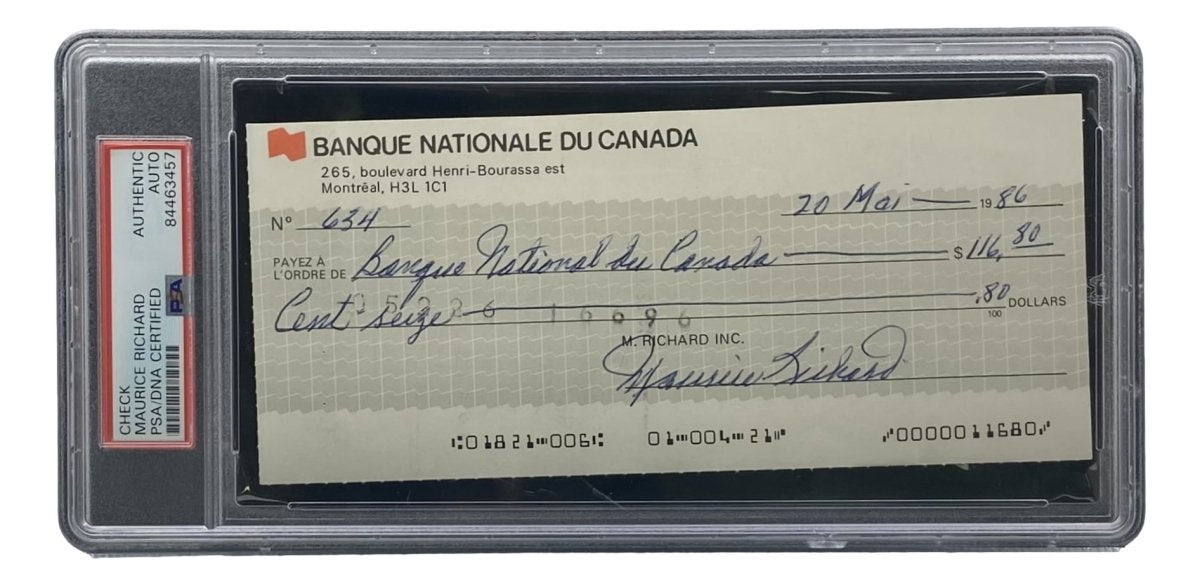 Authentic Maurice Richard Signed Montreal Canadiens Hockey Memorabilia - PSA/DNA Certified Bank Check #634 - Perfect for Sports Collectors & Hockey Fans Display