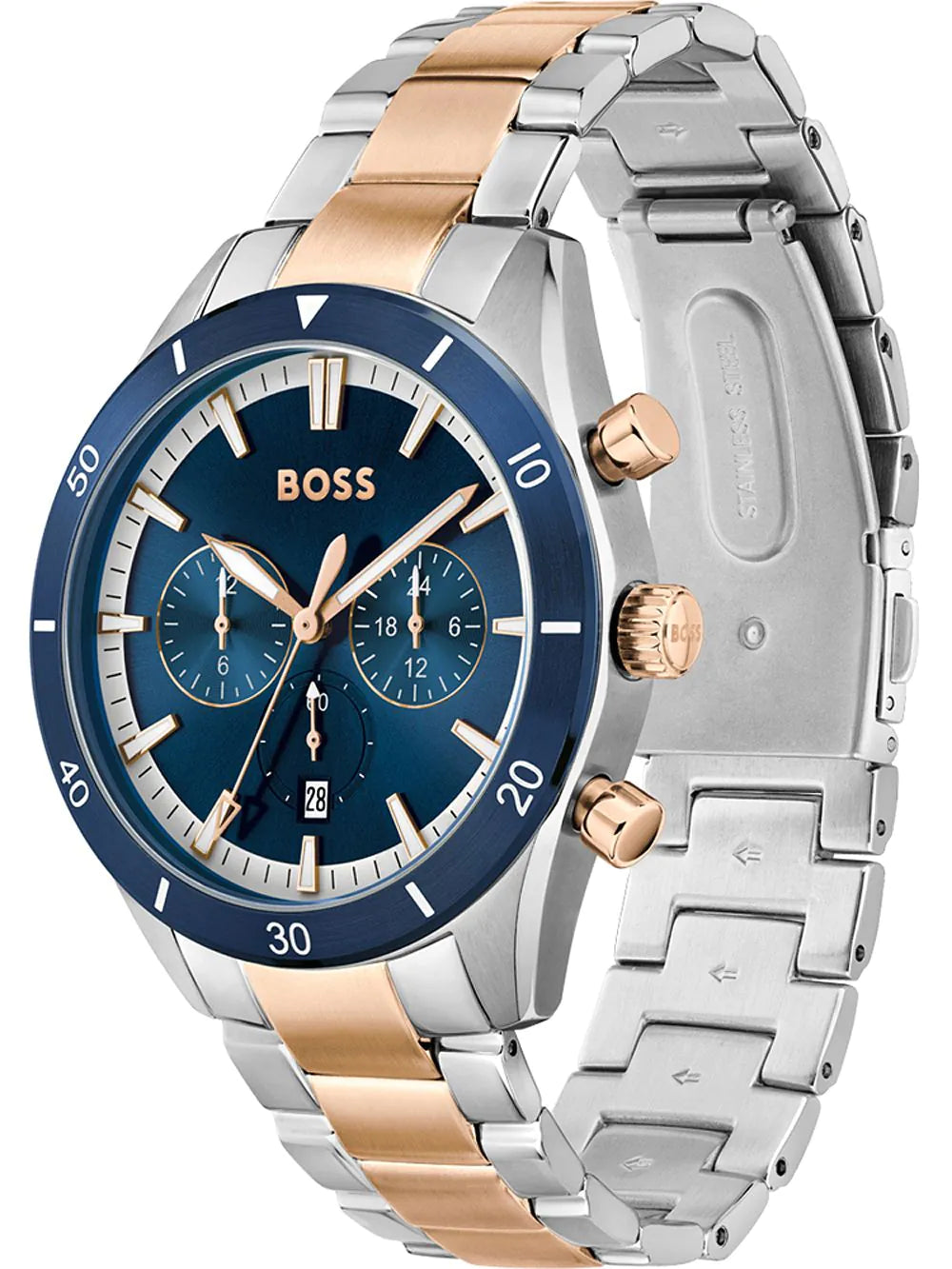 BOSS 1513937 Santiago Chronograph Men's Watch 45mm - Stylish Analog Quartz Wristwatch for Business, Casual & Formal Occasions