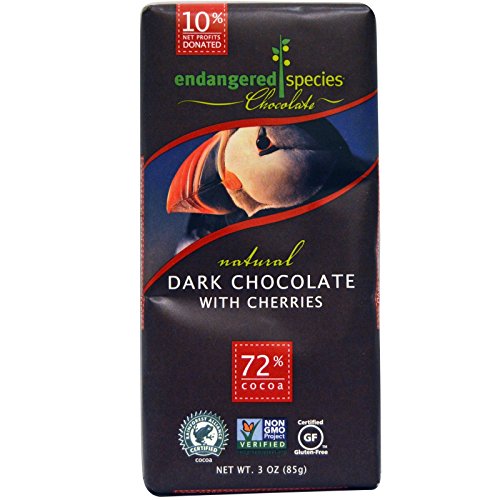 Endangered Species Chocolate - Natural Dark Chocolate with Cherries, 3 oz Bar (Pack of 1) | Vegan, Non-GMO, Ethically Sourced | Perfect for Gifts, Desserts & Healthy Snacking