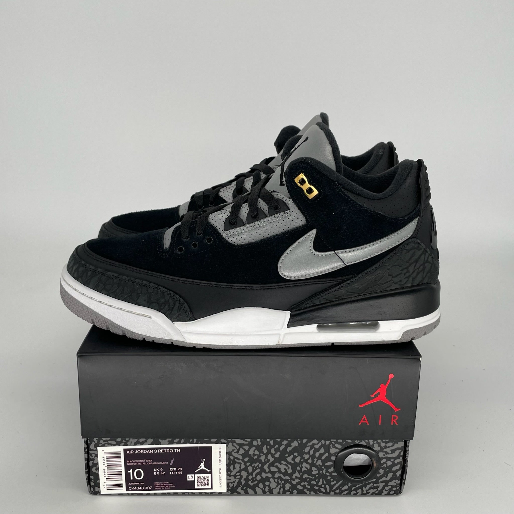 Original Air Jordan 3 Retro Tinker Black Cement Gold Men's Basketball Shoes Size 10 - Style CK4348-007 | Sneakers for Streetwear, Casual Outfits & Basketball Games