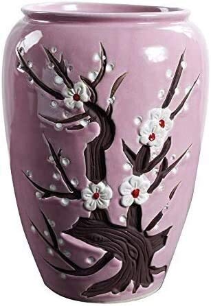 Handmade Large Ceramic Flower Pot with Plum Pattern - Indoor Hydroponic Plant Container, Garden Vase for Home Decor, Office Plants & Wedding Centerpieces