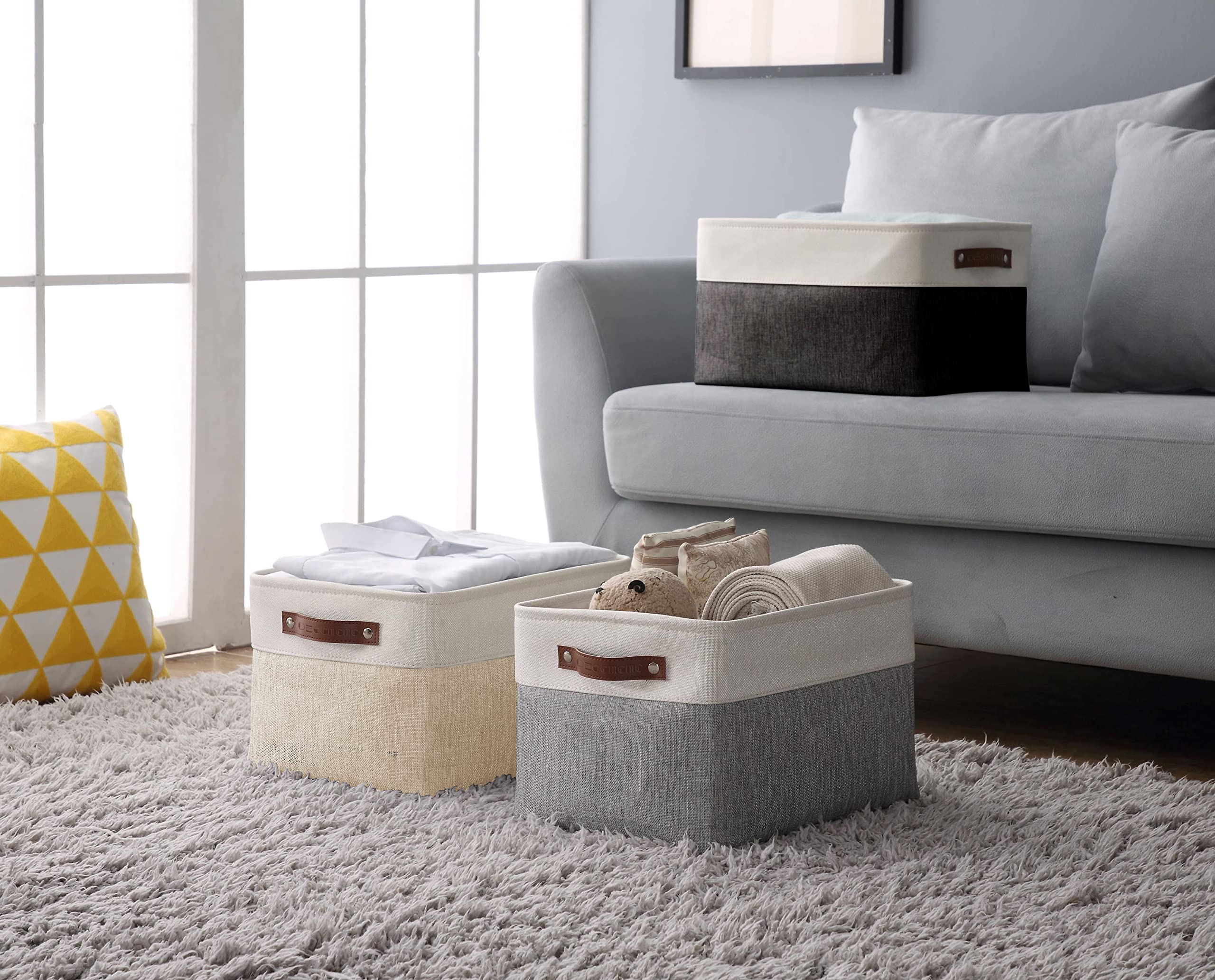 DECOMOMO Fabric Storage Bins - Large Neutral Storage Baskets for Shelves (3-Pack) | Perfect for Linen Closet Organization, Toy Storage & Nursery Decor