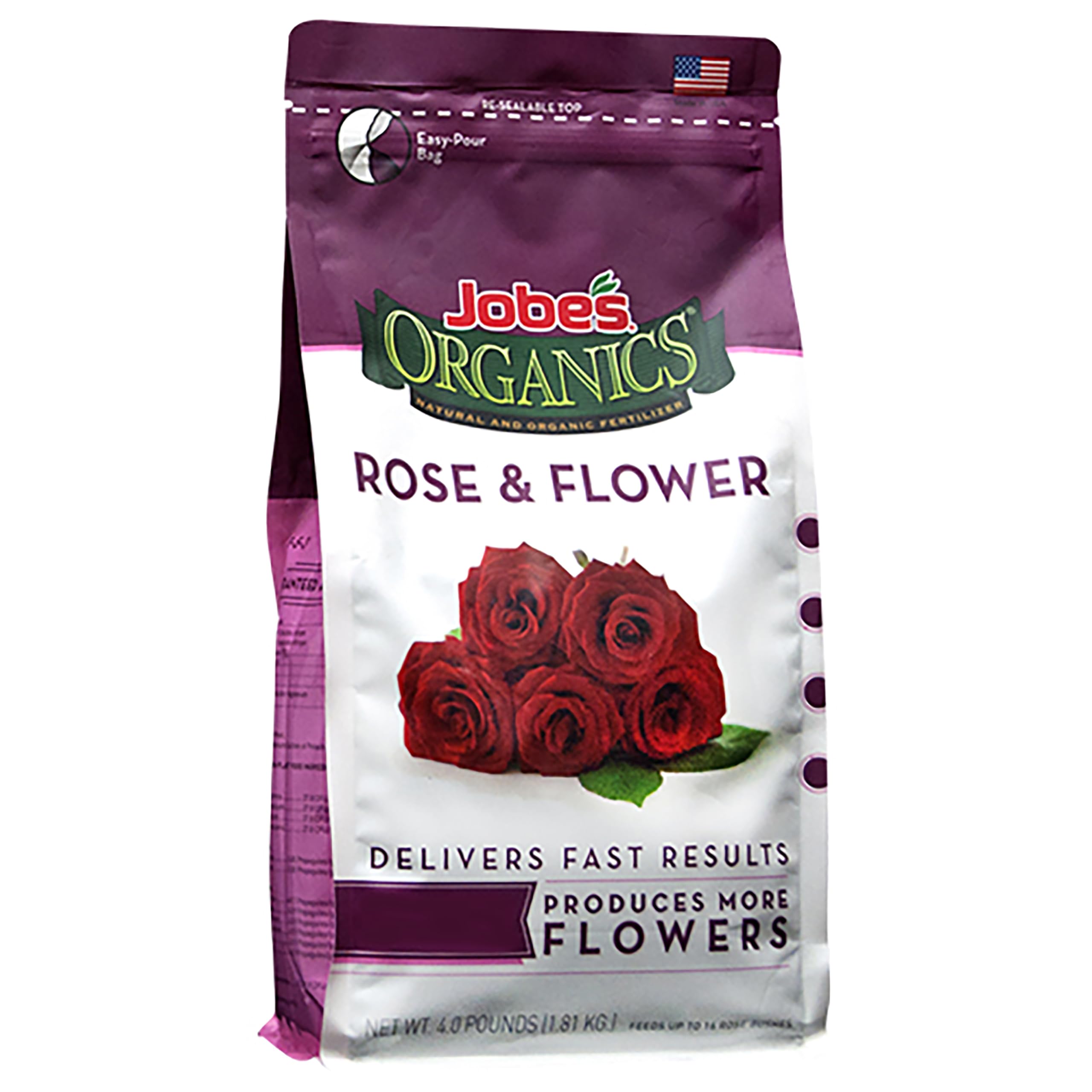 Organic Rose Fertilizer by Jobe's - 4 lbs Granular Plant Food for Roses, Hydrangeas, Hibiscus & Flowering Shrubs - All-Natural Nutrient Boost for Vibrant Blooms - Perfect for Garden Beds, Containers & Landscape Plants