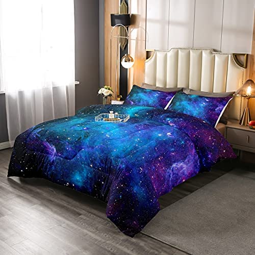 Purple Galaxy Comforter Set - King Size Reversible Starry Sky Space Bedding with Nebula Print | Includes 1 Comforter & 2 Pillowcases | Perfect for Kids Room, Teen Bedroom & Space-Themed Decor (Navy Blue)