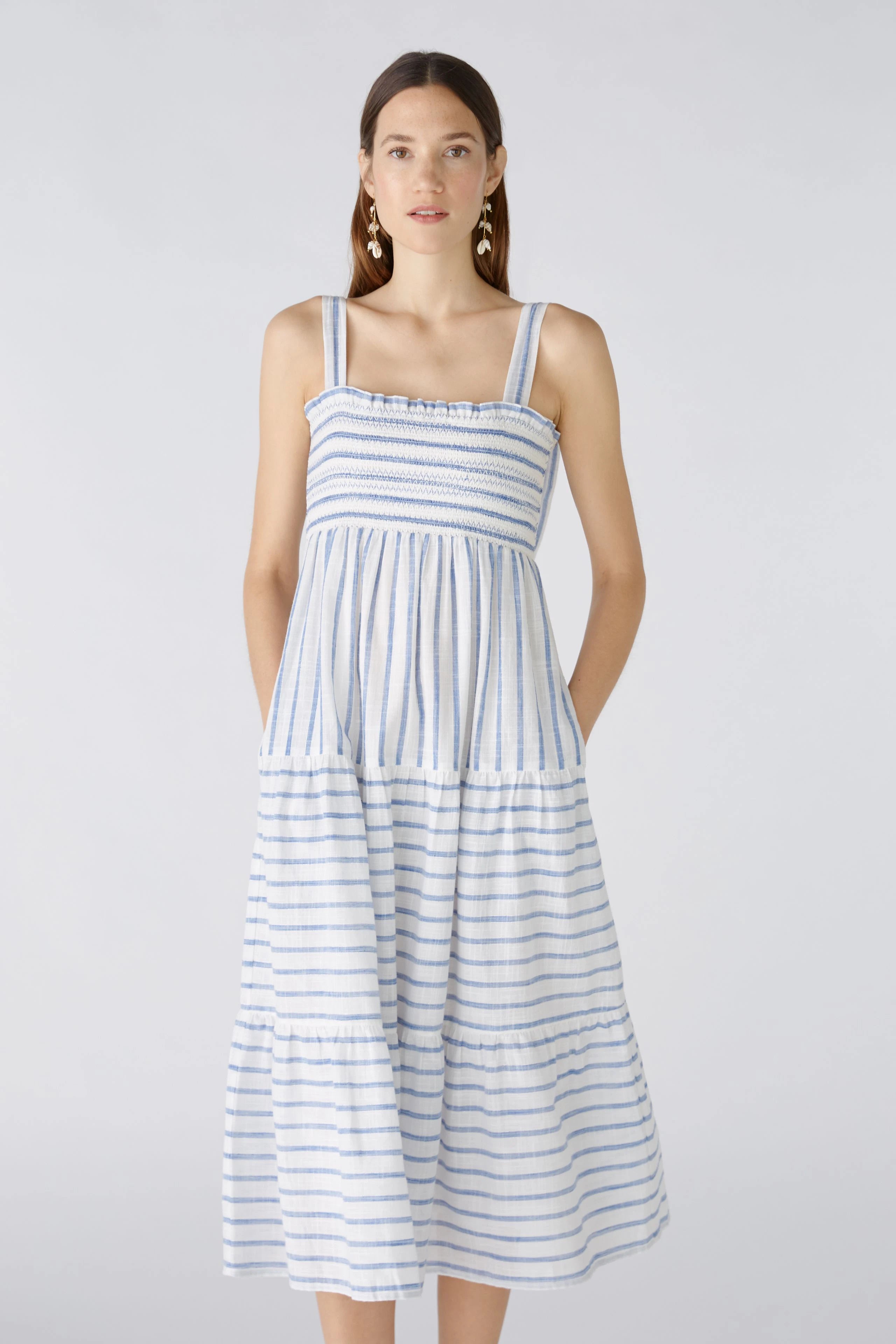 87542 White and Blue Floral Summer Dress for Women - Perfect for Beach Vacations, Parties & Casual Outings