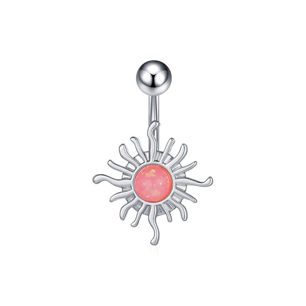 Pink Opal Sun Belly Rings - WH2607 | Dainty Navel Piercing Jewelry for Women, Belly Button Rings for Summer Outfits & Beach Wear