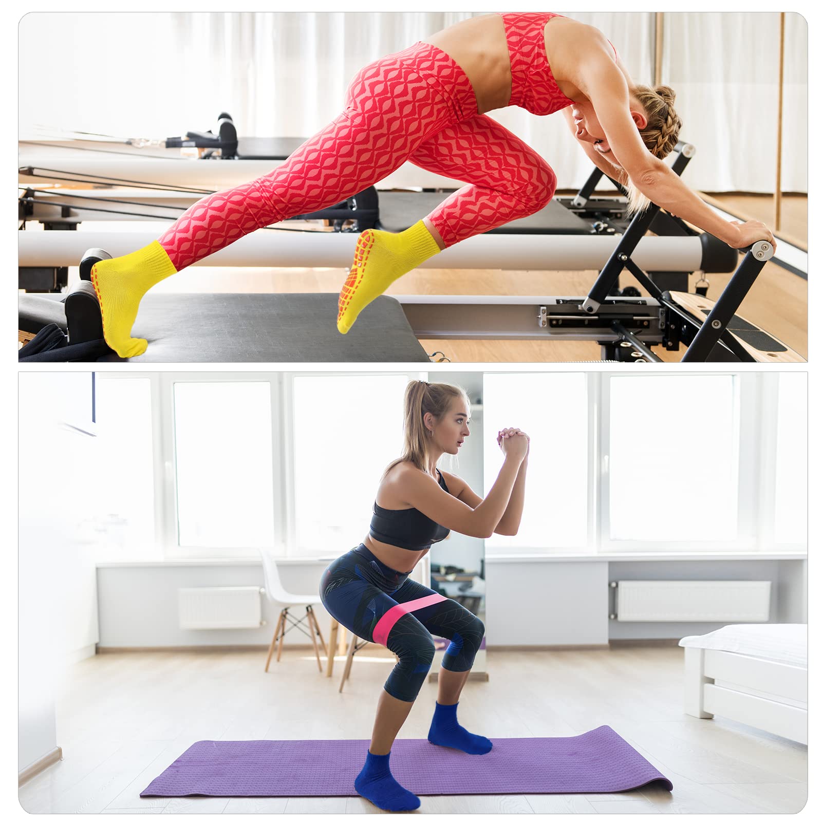 NOVAYAY Non-Slip Grip Socks for Women & Men - 10 Pairs - Yoga, Pilates, Barre, Hospital - Anti-Slip Workout Socks for Fitness, Dance & Home Use