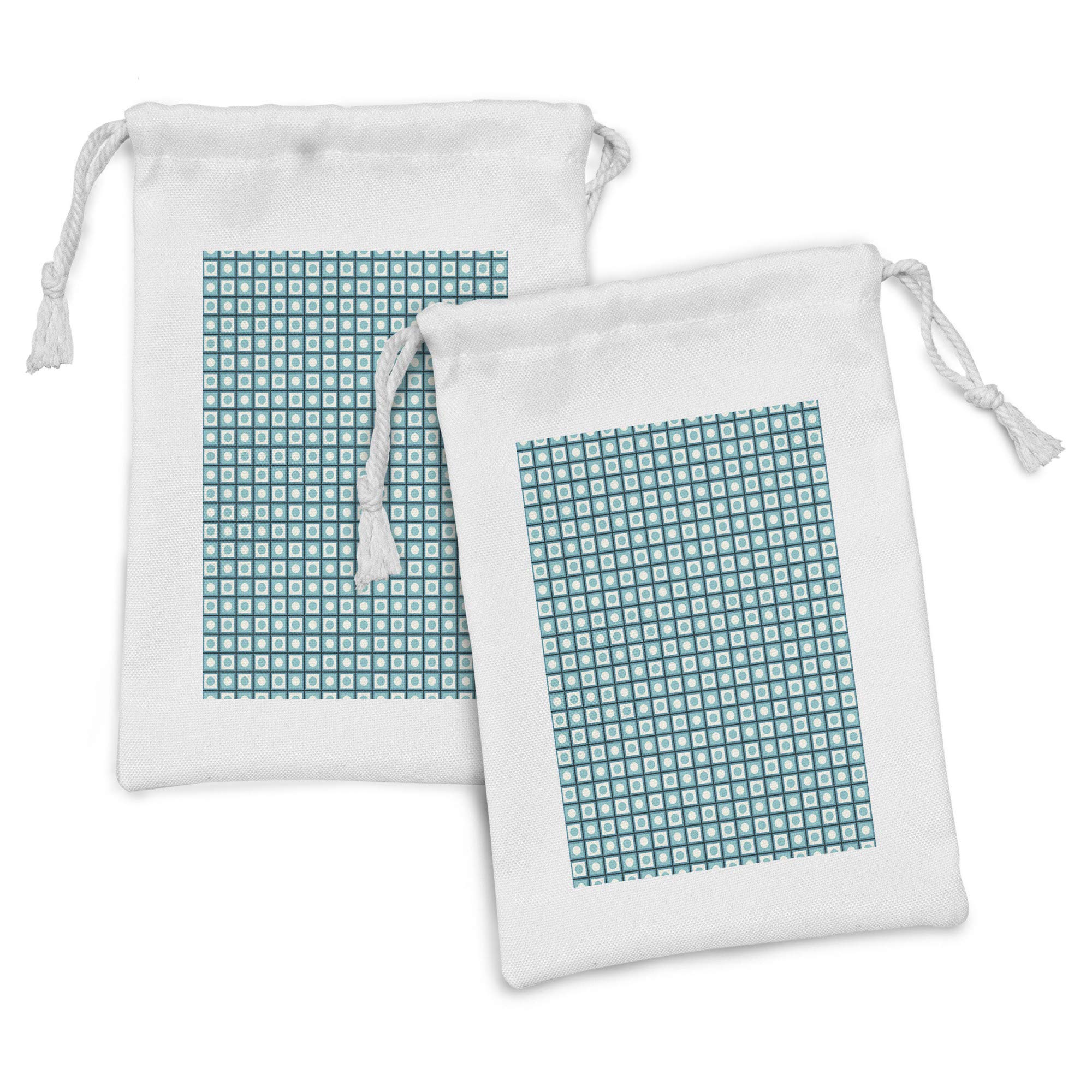 Ambesonne Geometric Fabric Pouch Set of 2 - Circles in Cubes Rhythmic Design Small Drawstring Bags (9