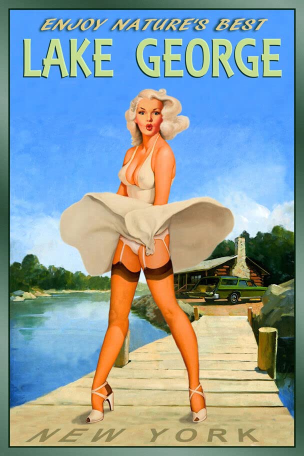 Vintage Lake George New York Travel Poster - Marilyn Monroe Pin Up Art Print (24x36 Inches) - Retro Wall Decor for Home, Office & Bar