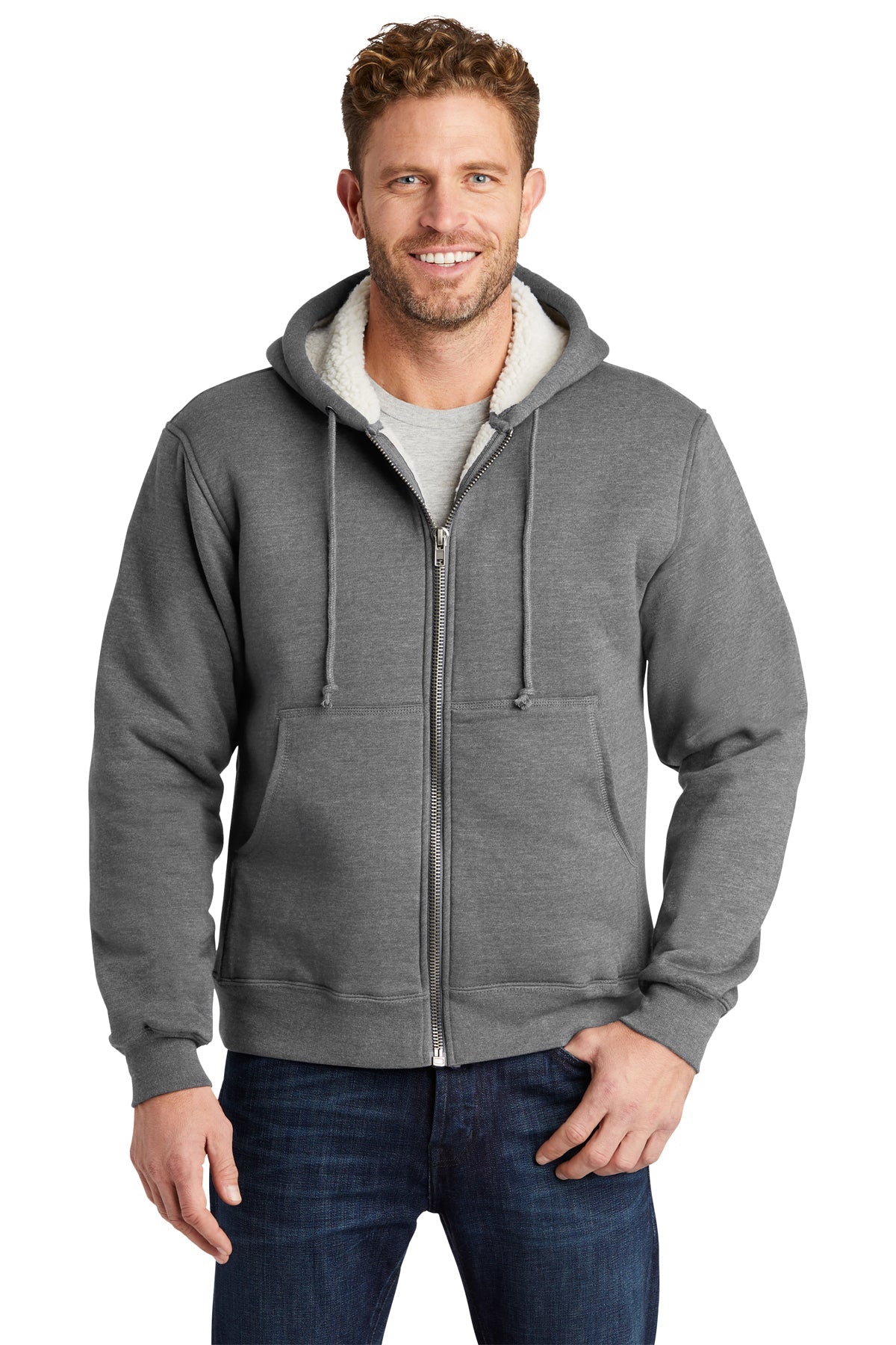 CornerStone Sherpa Lined Hooded Fleece Jacket for Men & Women - Soft Warm Winter Coat, Grey - Perfect for Outdoor Activities, Camping & Casual Wear