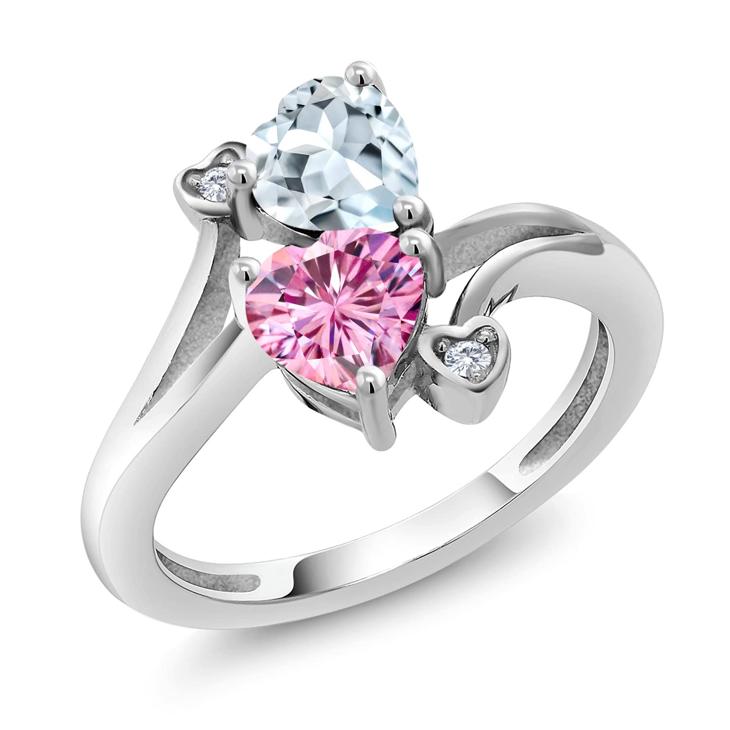 925 Sterling Silver Heart Shaped Aquamarine & Moissanite Ring for Women - March Birthstone (1.56 CTTW, 6mm, Size 5-9) | Elegant Jewelry Gift for Anniversary, Birthday & Special Occasions