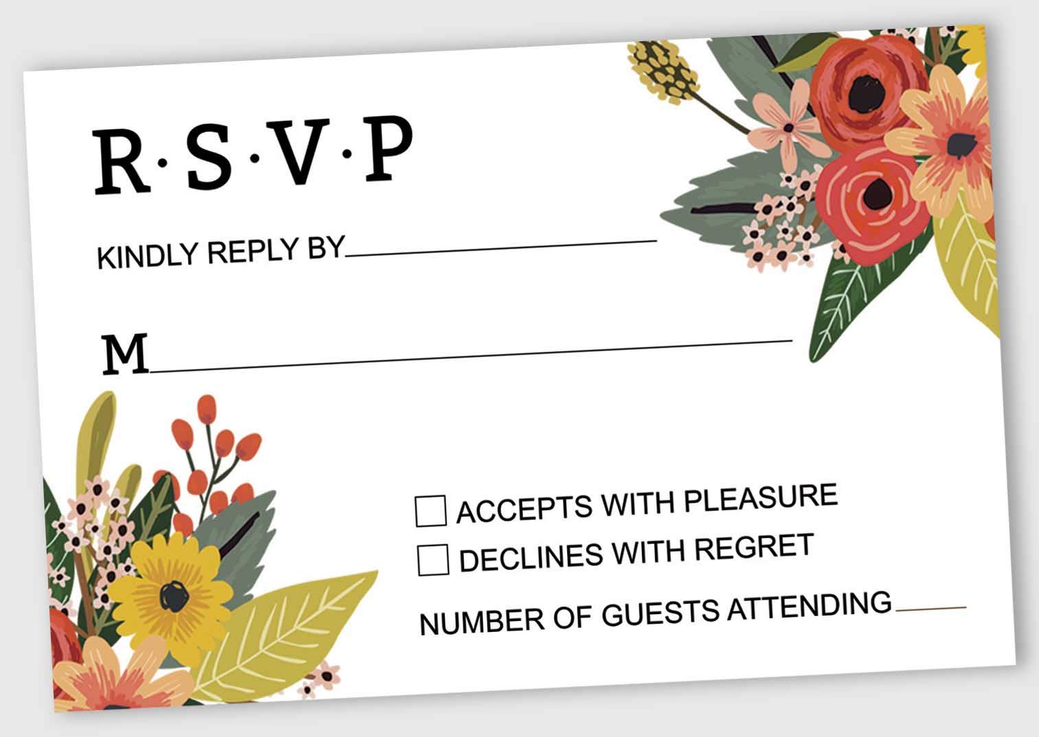 50 Floral RSVP Cards with White Envelopes, 4