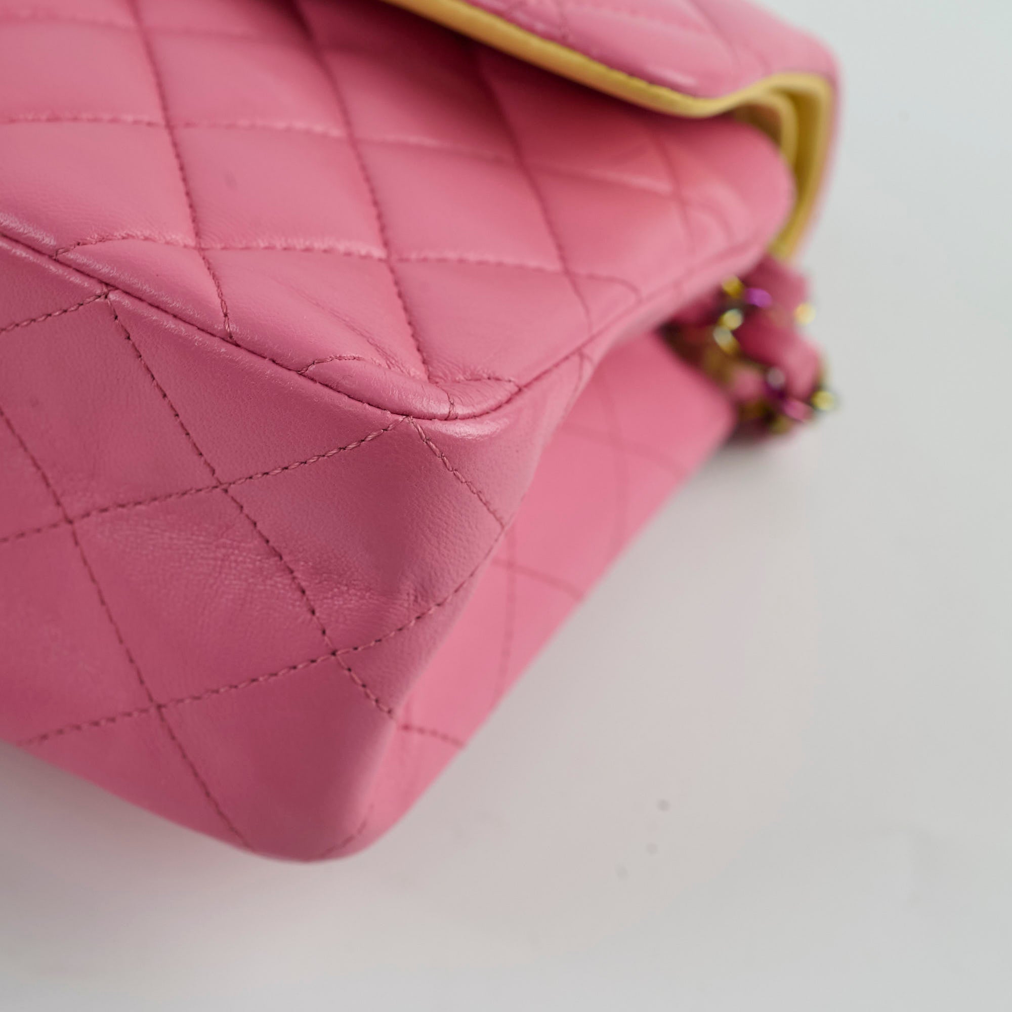 Chanel Small Double Classic Flap Bag in Pink & Yellow | Luxury Designer Crossbody Purse for Women | Perfect for Date Night & Special Occasions