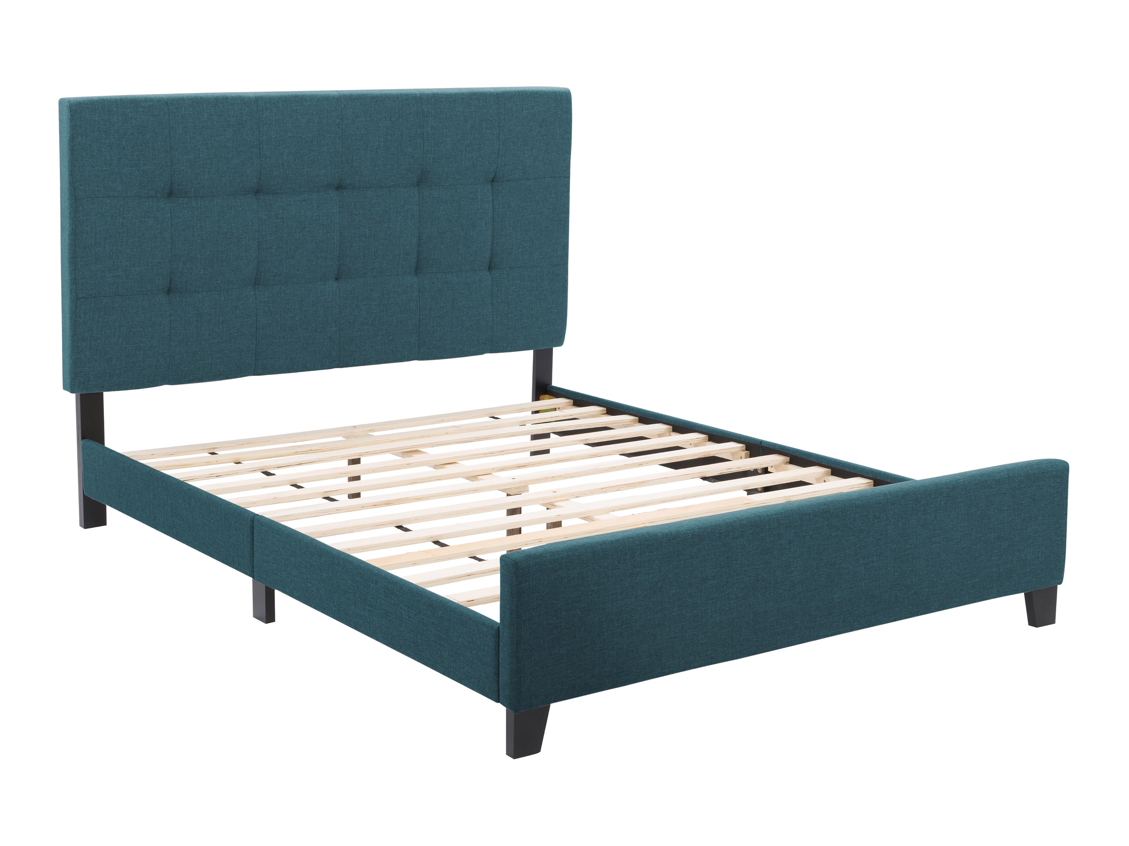 Ocean Blue Tufted Single Fabric Bed - Soft Upholstered Platform Bed Frame for Small Spaces, Dorm Rooms & Guest Bedrooms - Modern Minimalist Bed Design with Comfortable Fabric Headboard